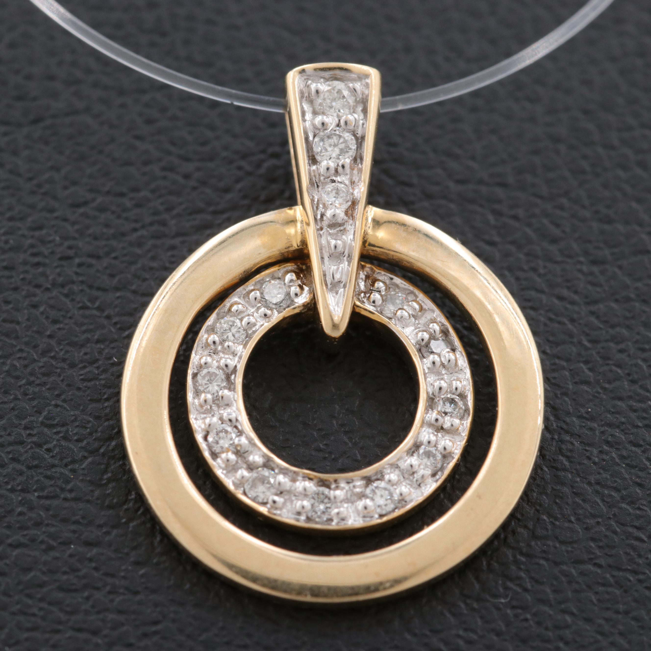 14K Yellow Gold Diamond Double Circle Pendant
