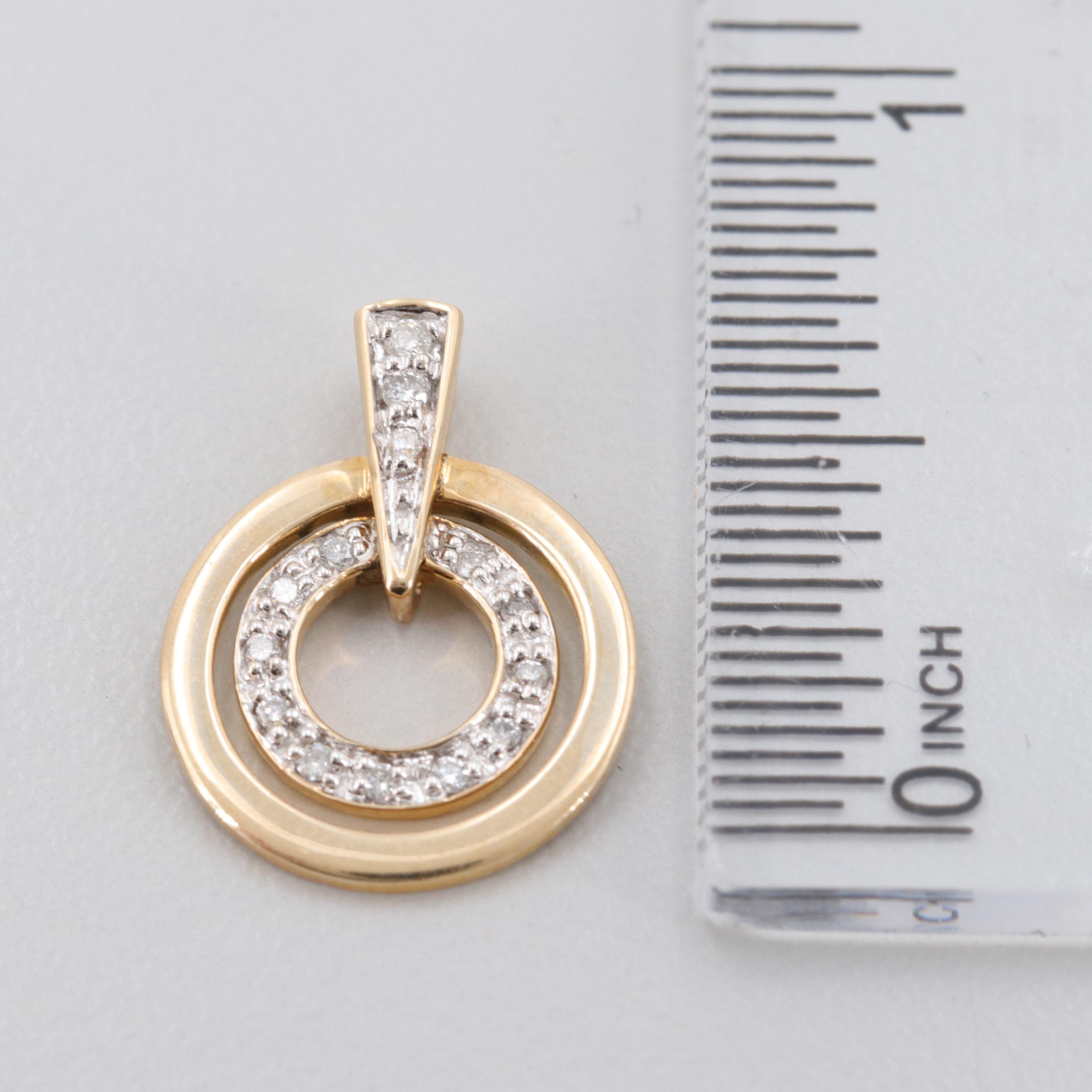14K Yellow Gold Diamond Double Circle Pendant