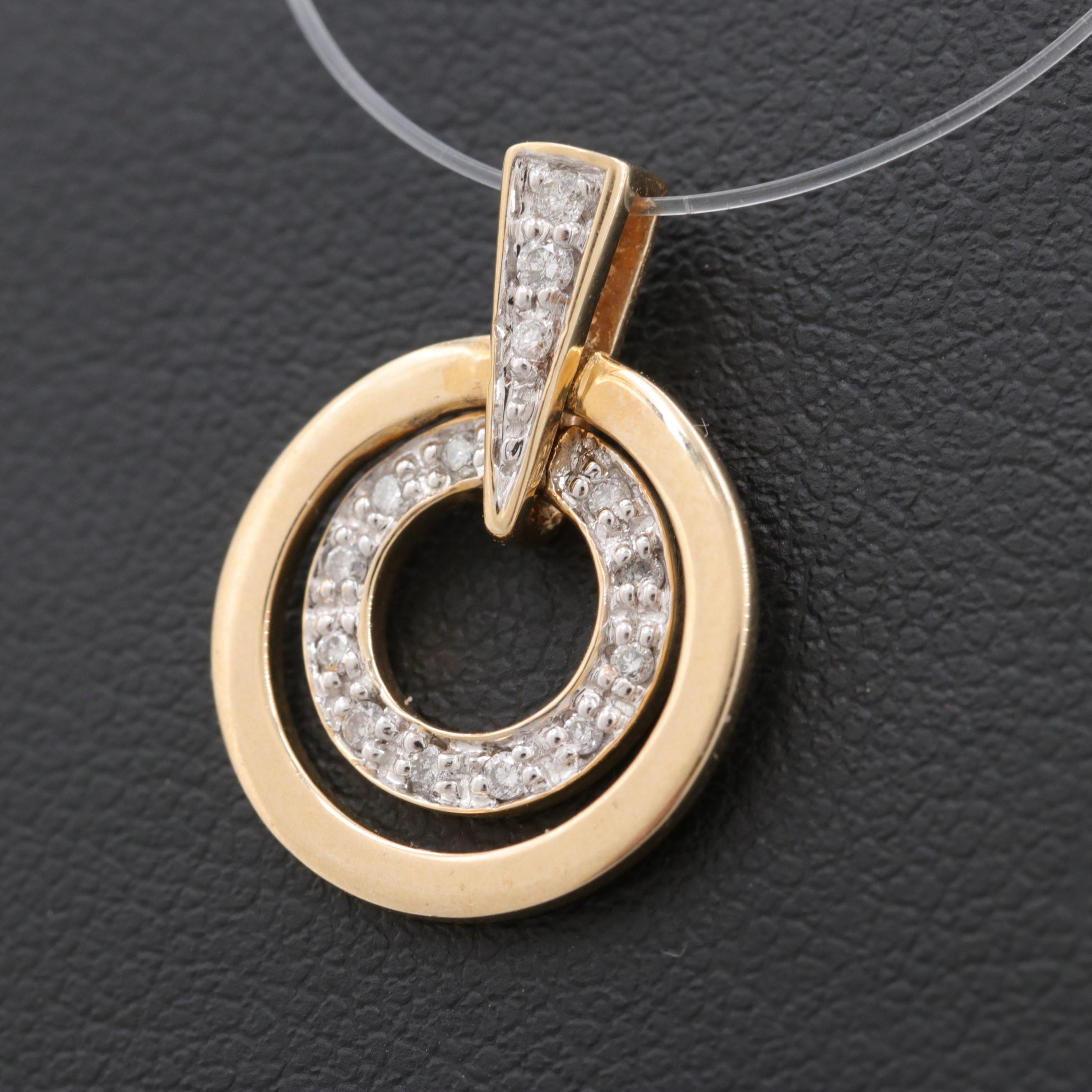 14K Yellow Gold Diamond Double Circle Pendant