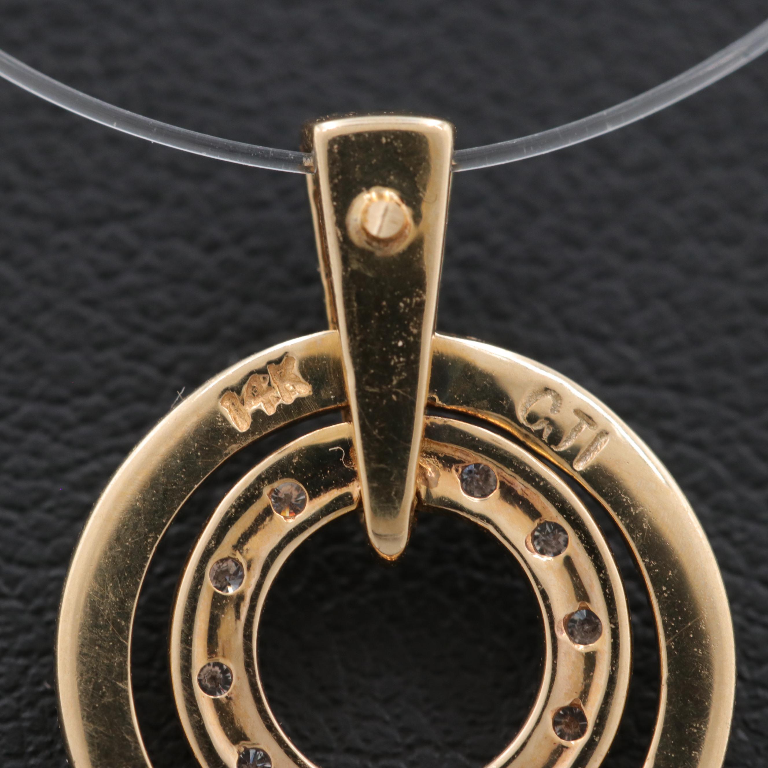 14K Yellow Gold Diamond Double Circle Pendant