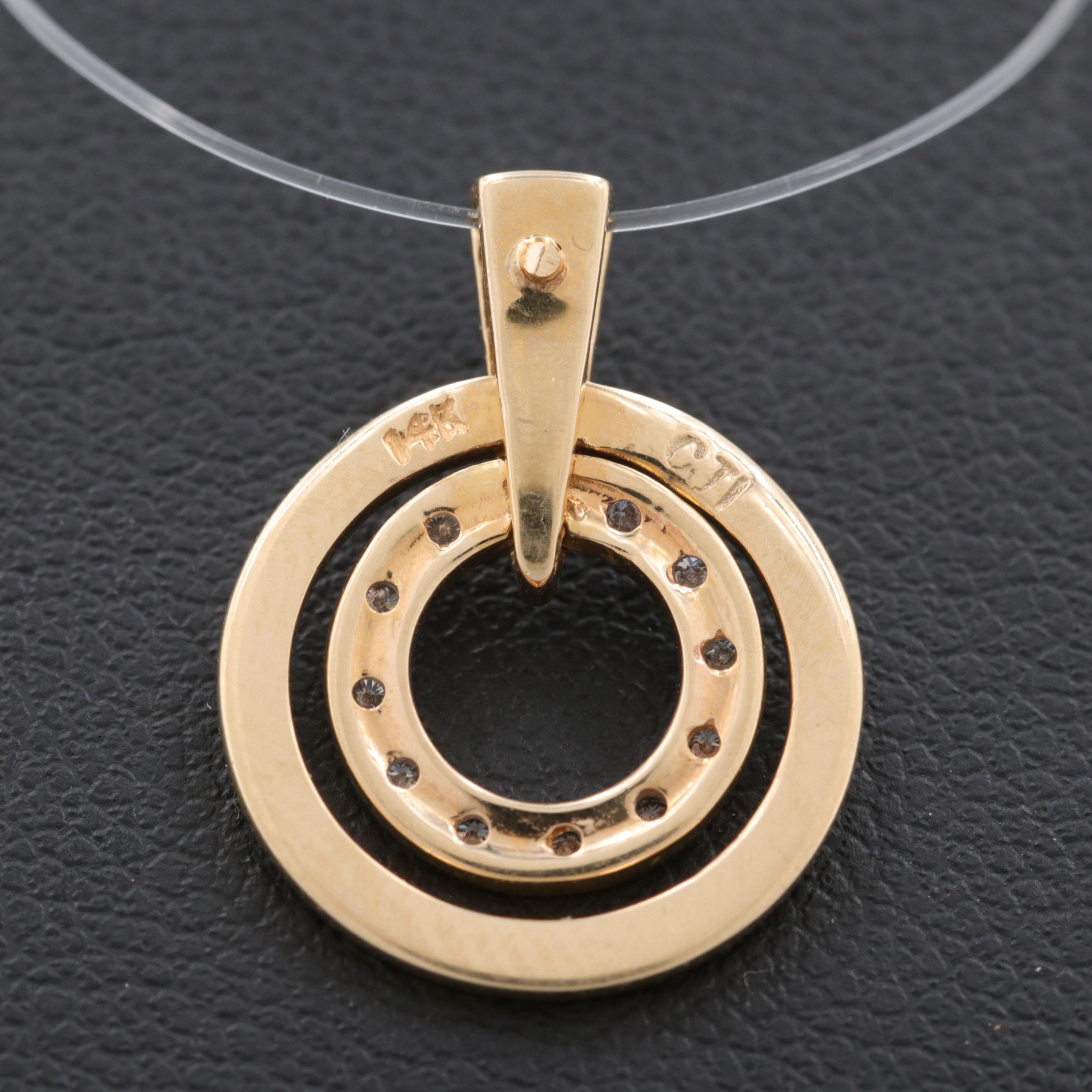 14K Yellow Gold Diamond Double Circle Pendant