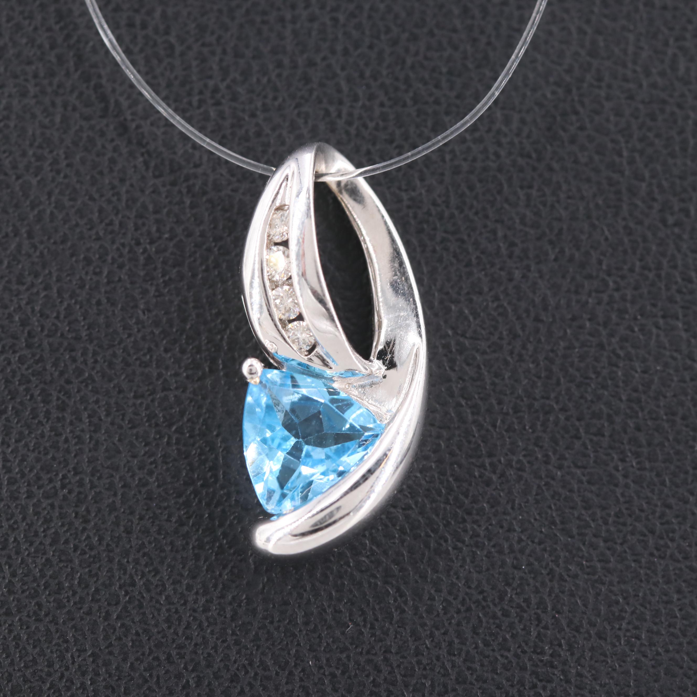 14K White Gold Topaz and Diamond Slide Pendant