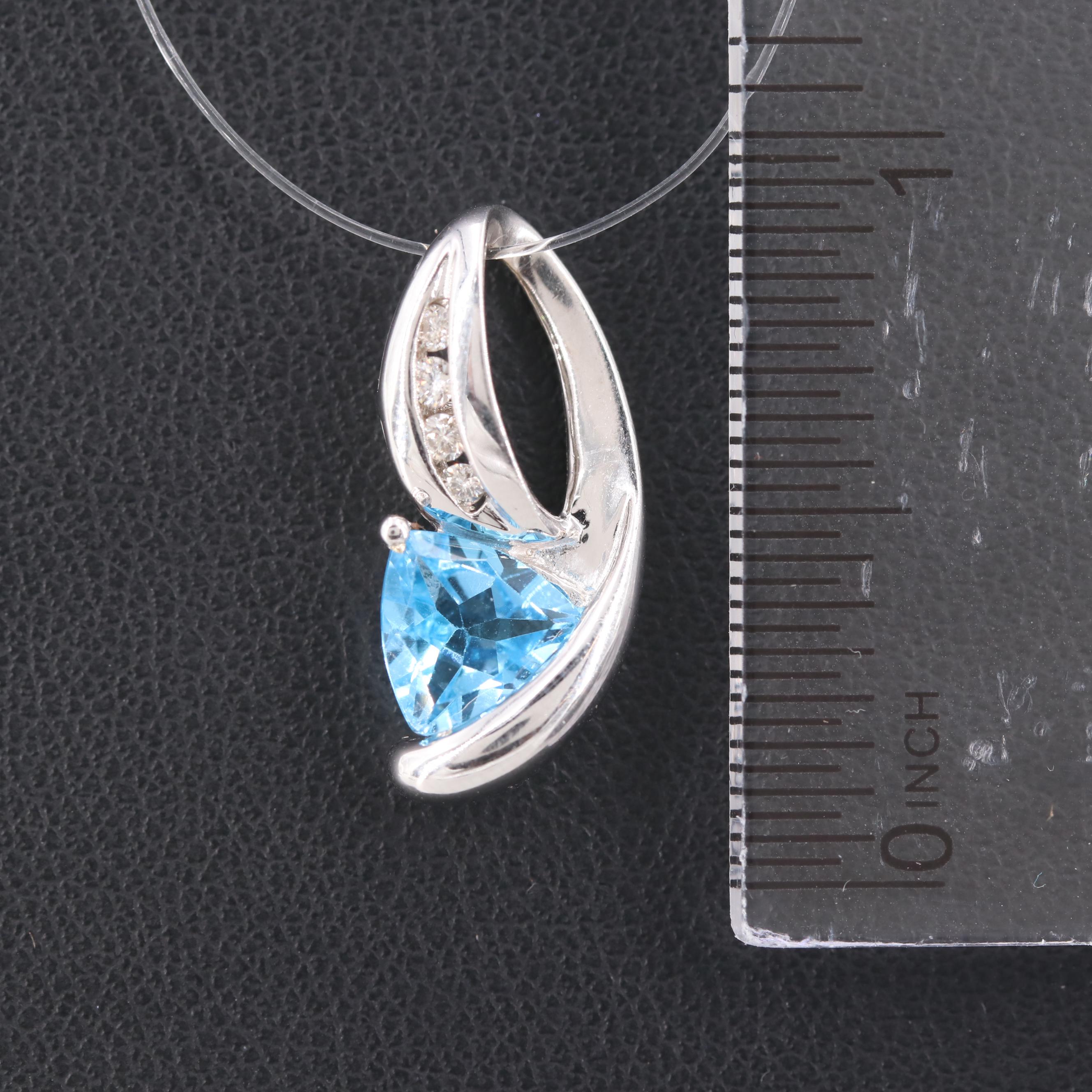 14K White Gold Topaz and Diamond Slide Pendant