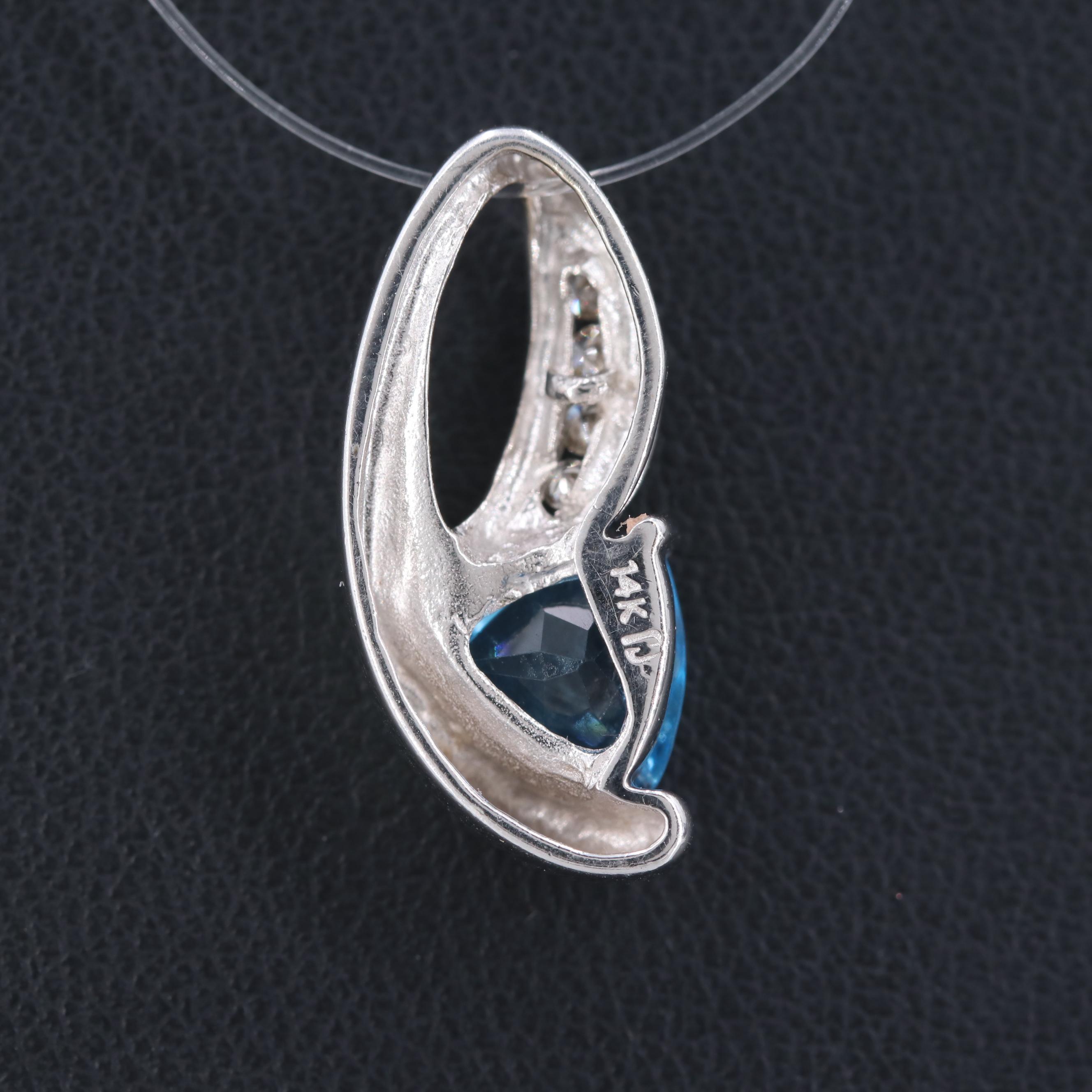 14K White Gold Topaz and Diamond Slide Pendant