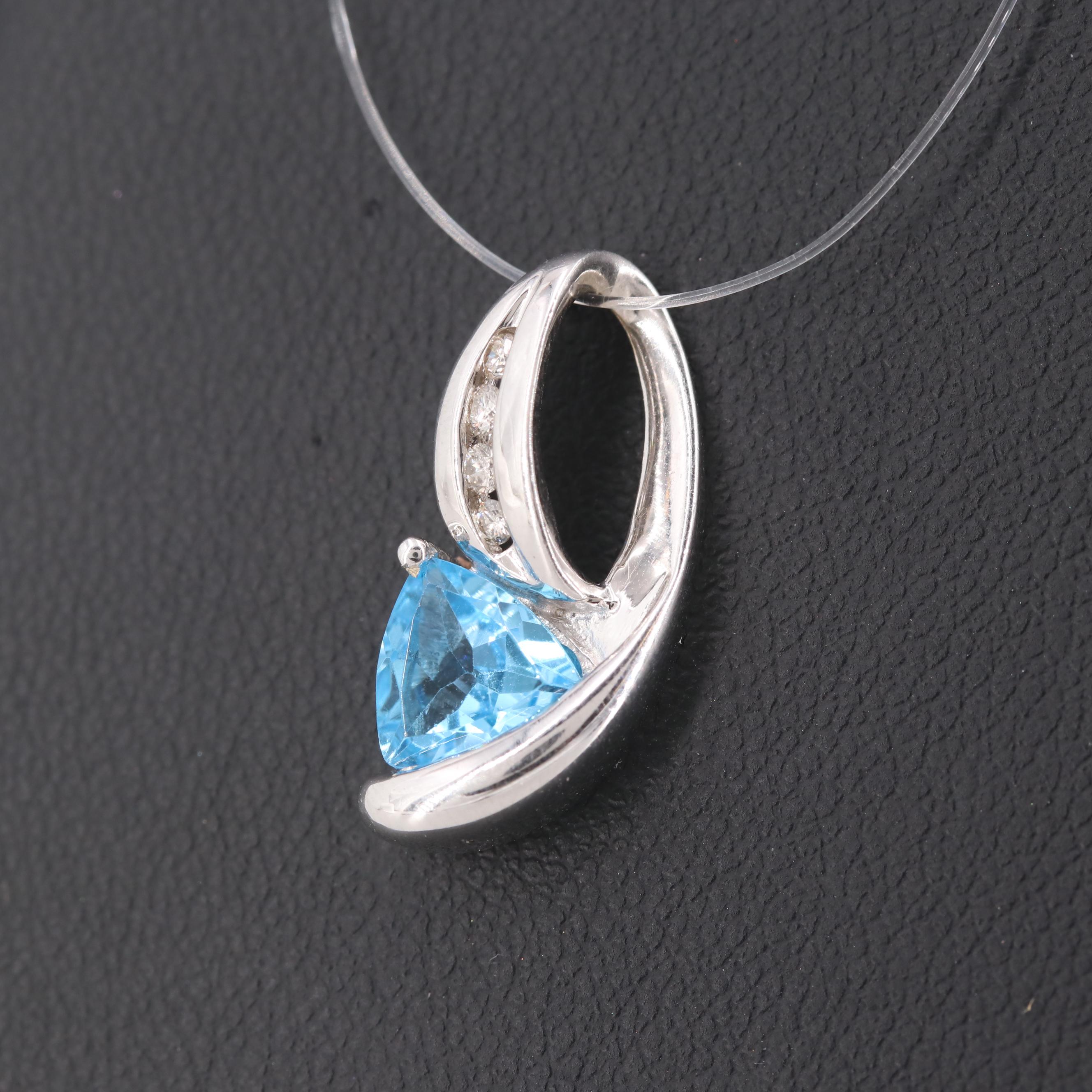 14K White Gold Topaz and Diamond Slide Pendant