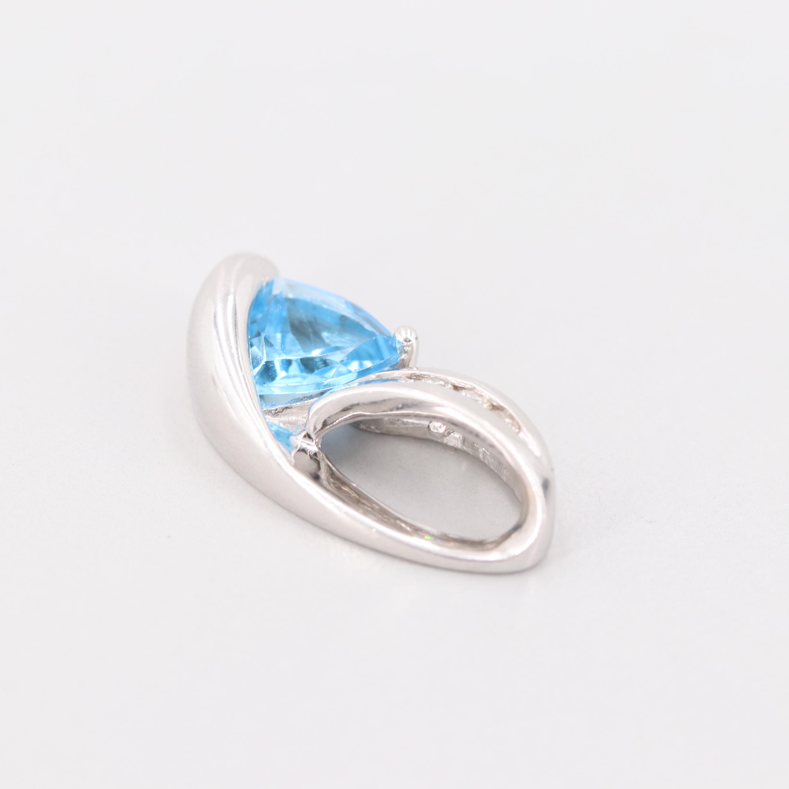 14K White Gold Topaz and Diamond Slide Pendant