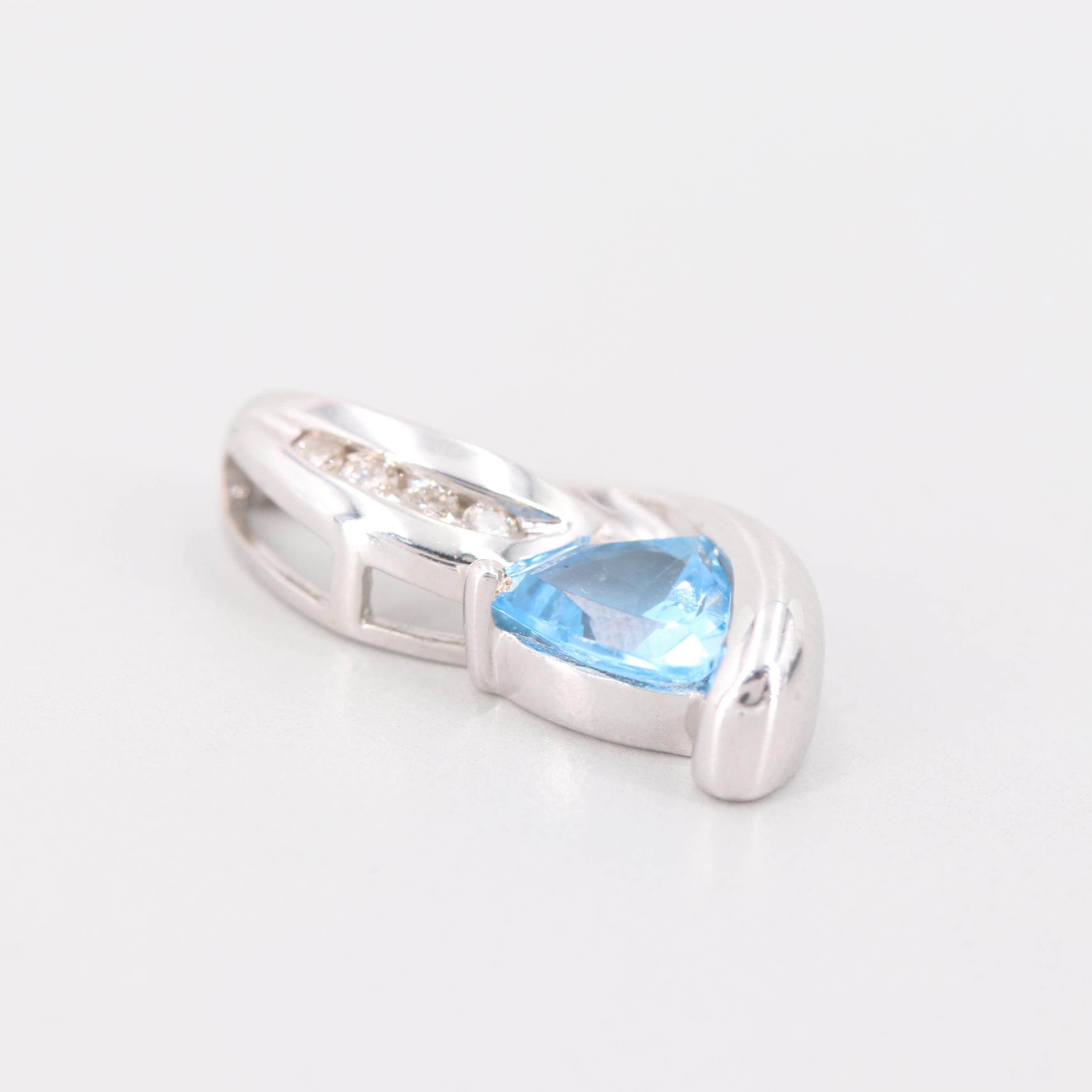 14K White Gold Topaz and Diamond Slide Pendant