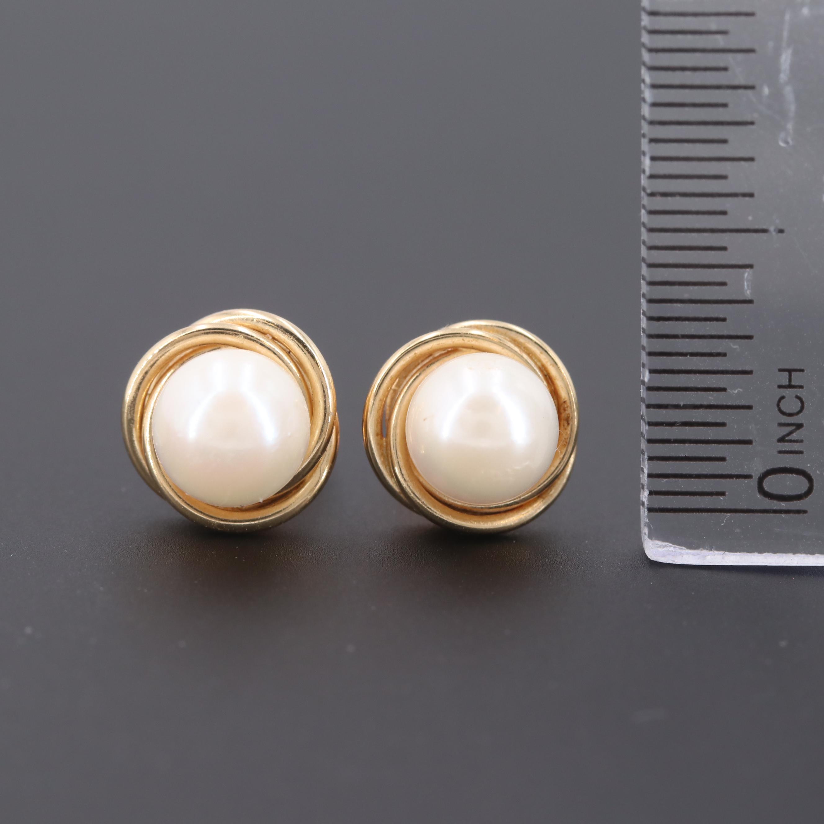 14K Yellow Gold Cultured Pearl Stud Earrings