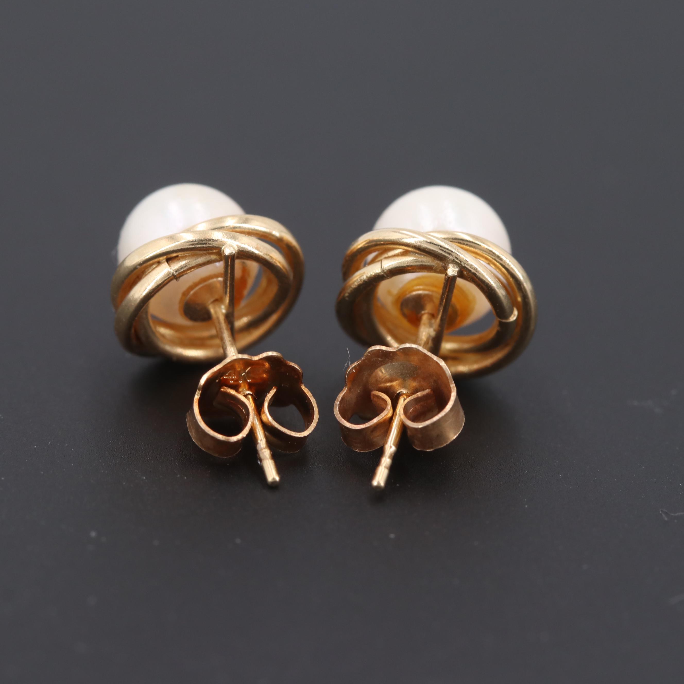 14K Yellow Gold Cultured Pearl Stud Earrings
