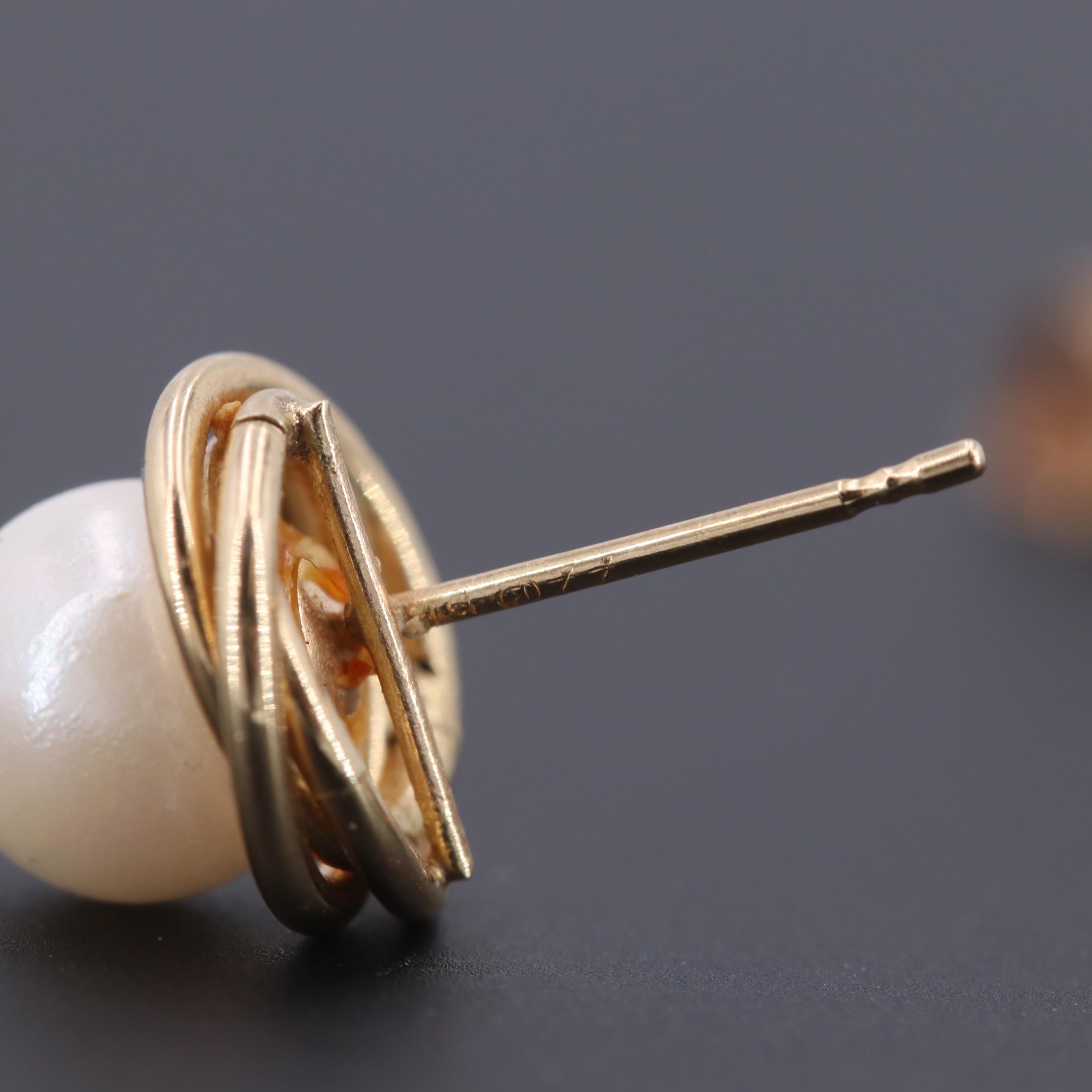 14K Yellow Gold Cultured Pearl Stud Earrings