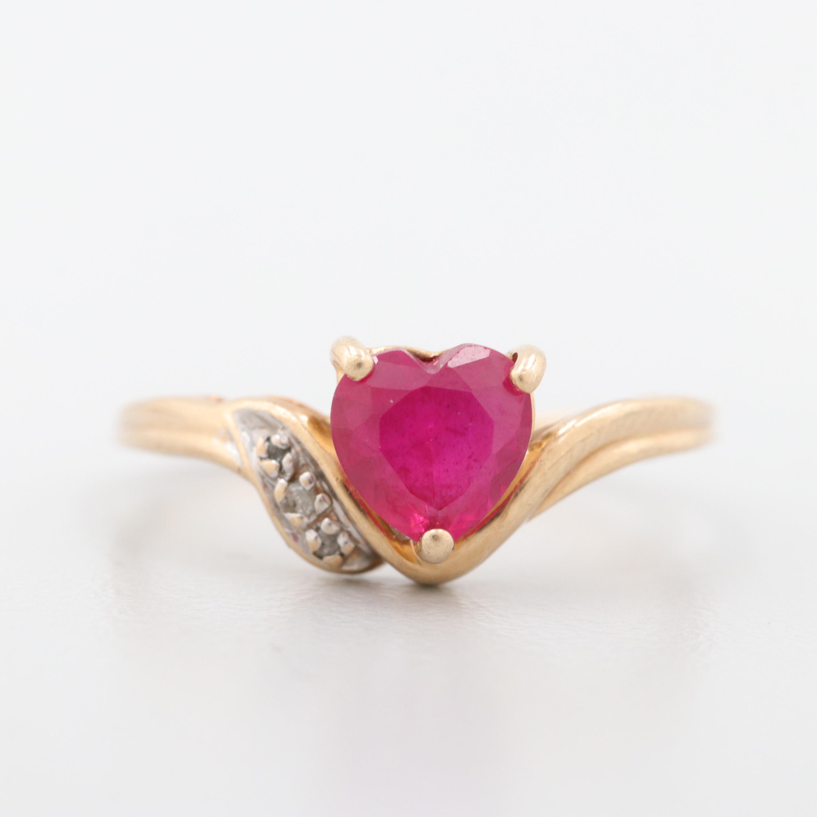 10K Yellow Gold Synthetic Ruby and Diamond Ring