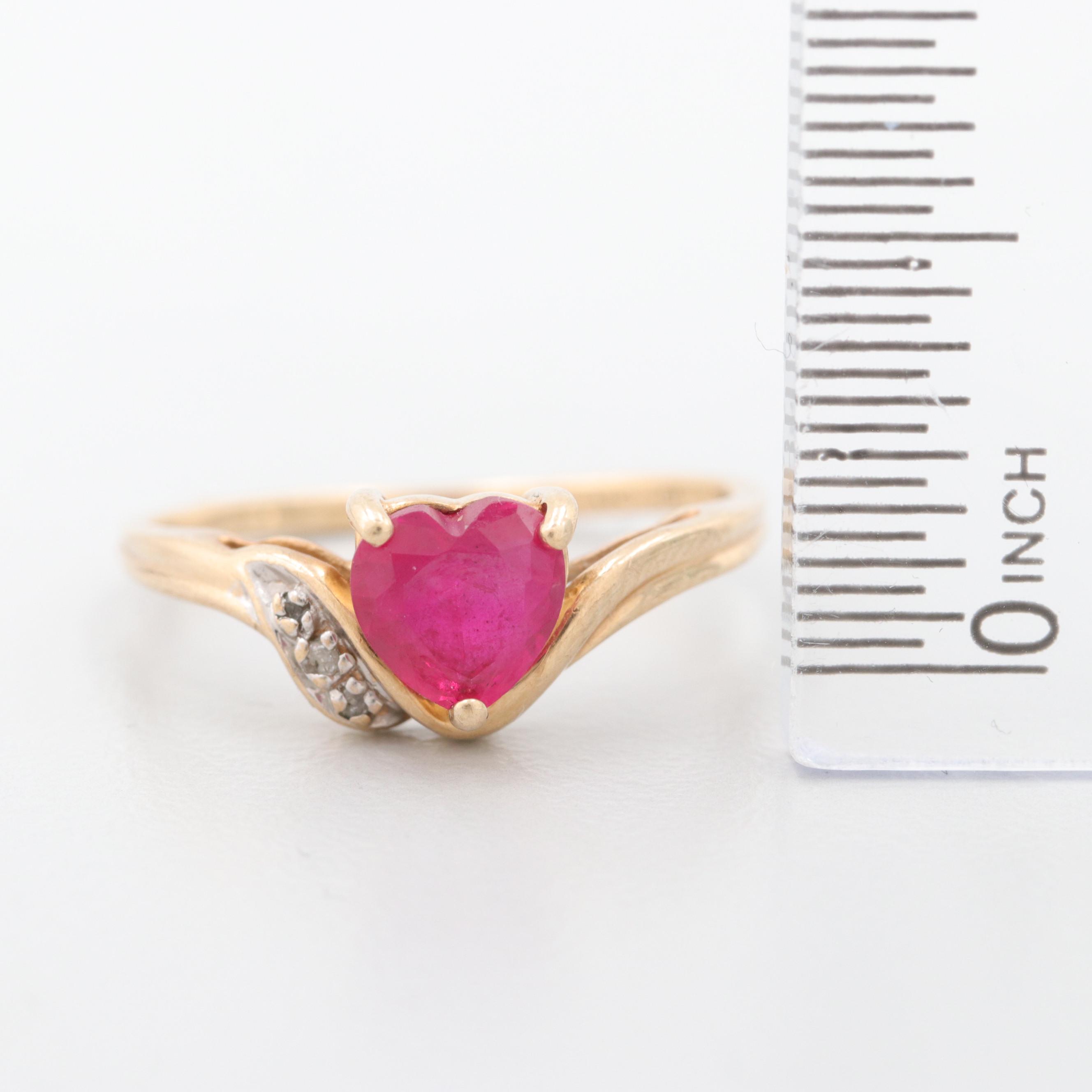 10K Yellow Gold Synthetic Ruby and Diamond Ring