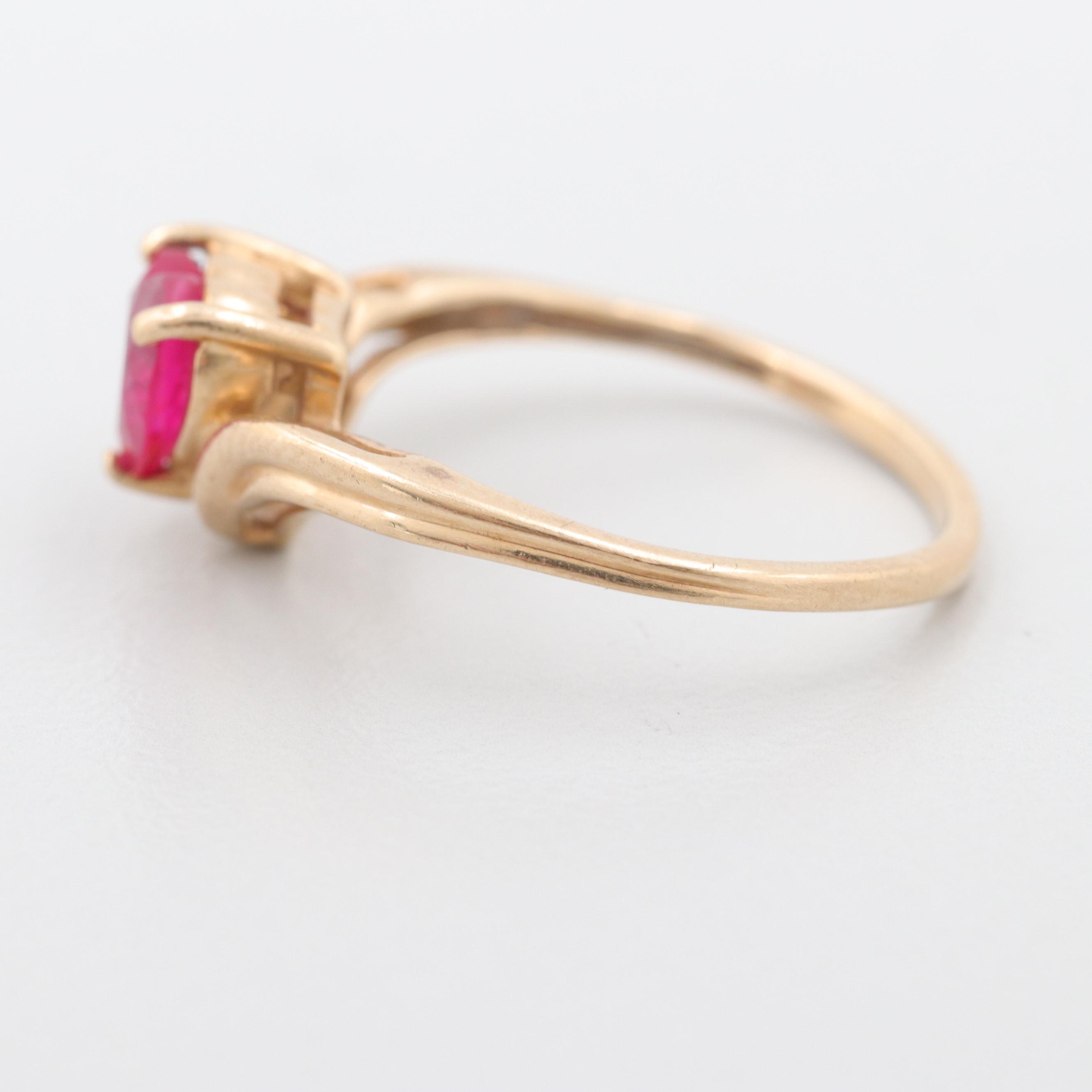 10K Yellow Gold Synthetic Ruby and Diamond Ring
