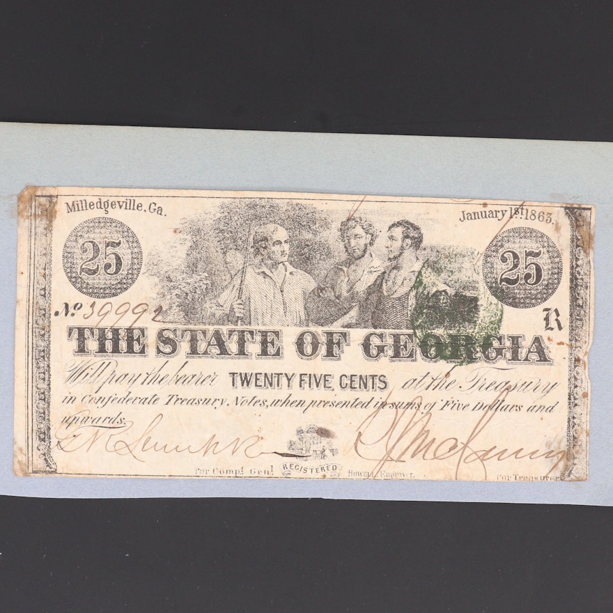 25-Cent Fractional Obsolete Banknote From Milledgeville, Georgia, 1863