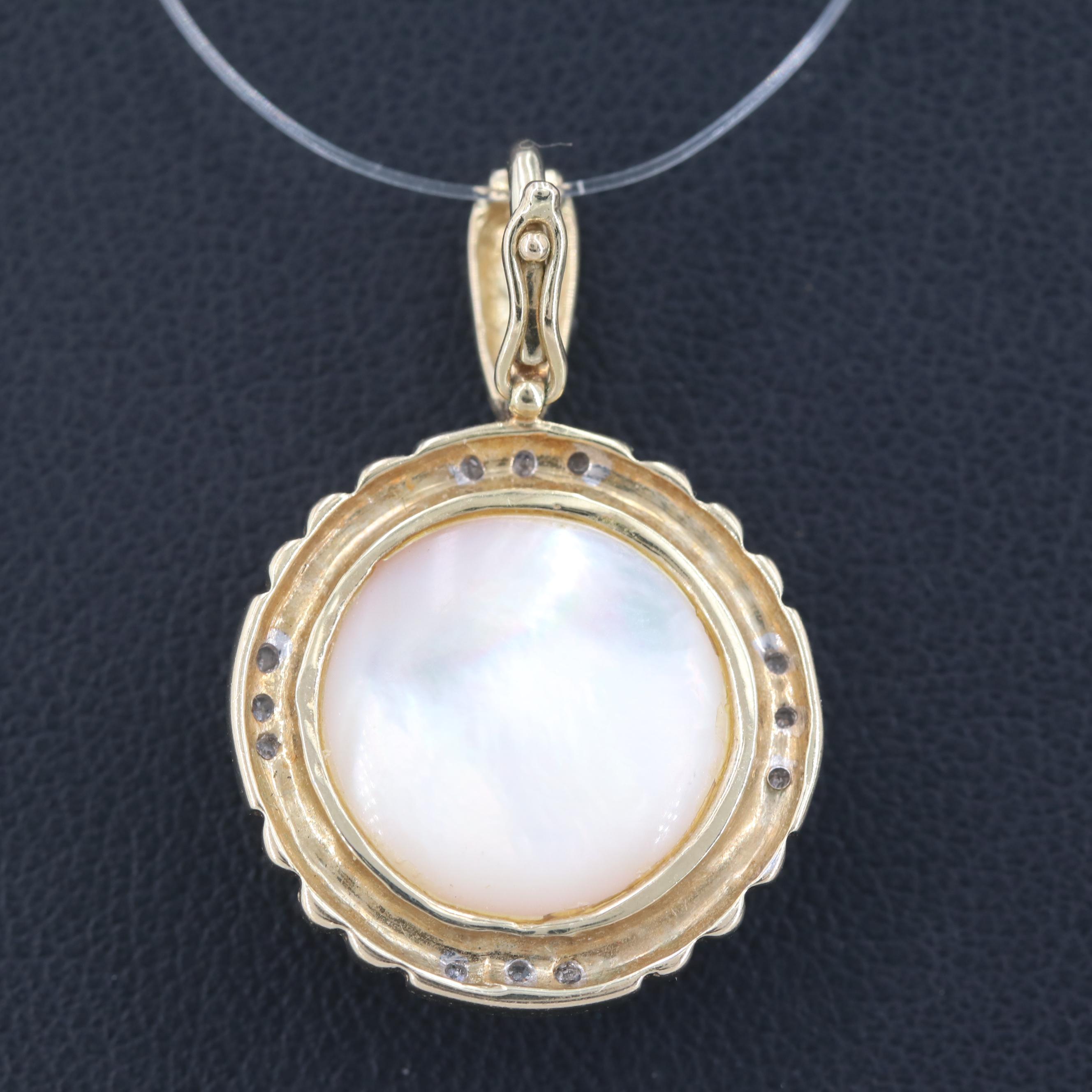 14K Yellow Gold Cultured Mabé Pearl and Diamond Pendant