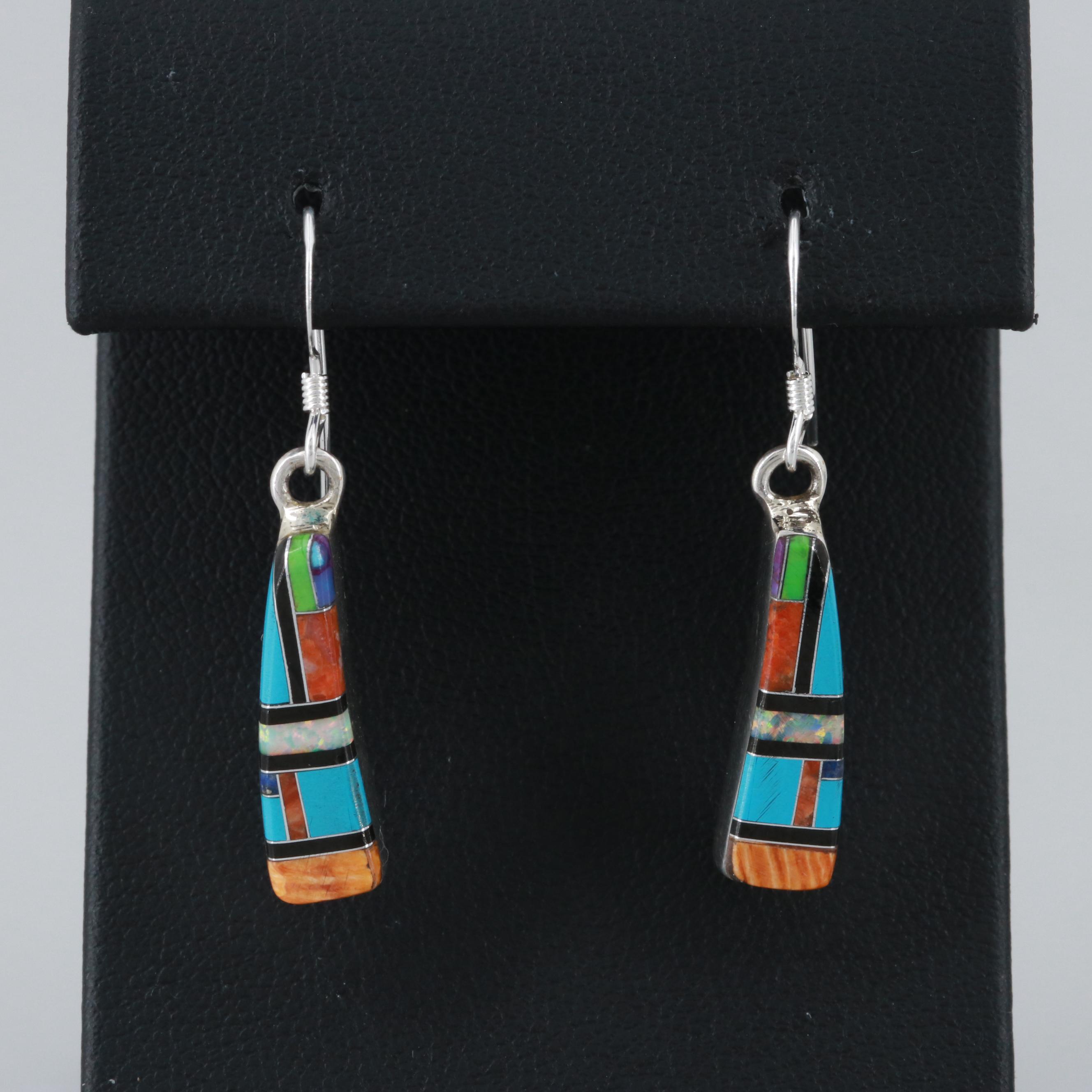 Southwestern Style Sterling Silver Gemstone Dangle Earrings Including Turquoise