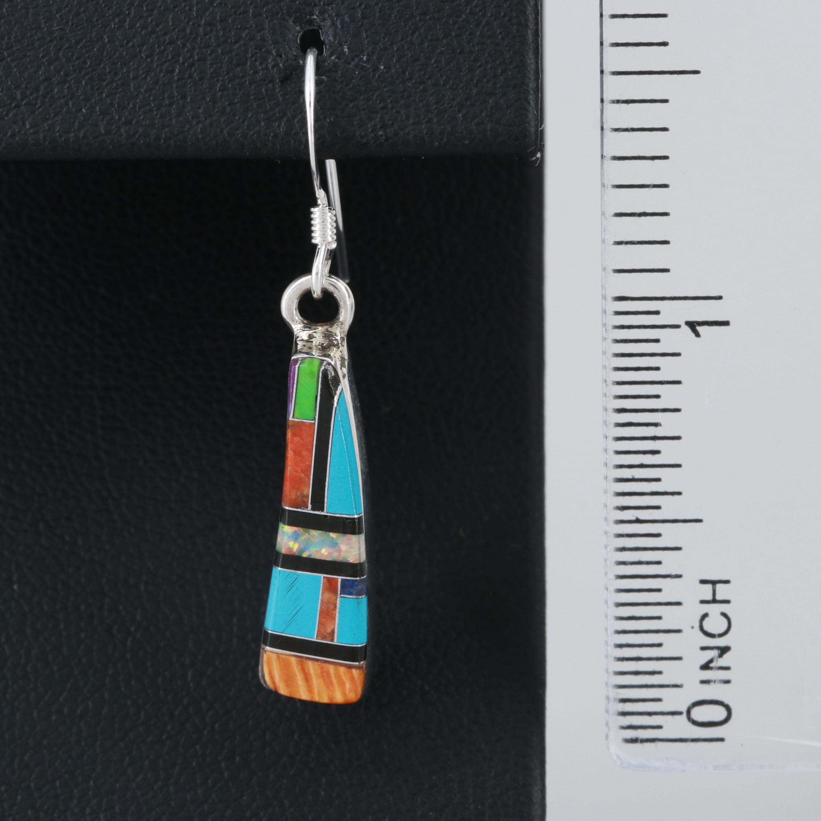 Southwestern Style Sterling Silver Gemstone Dangle Earrings Including Turquoise