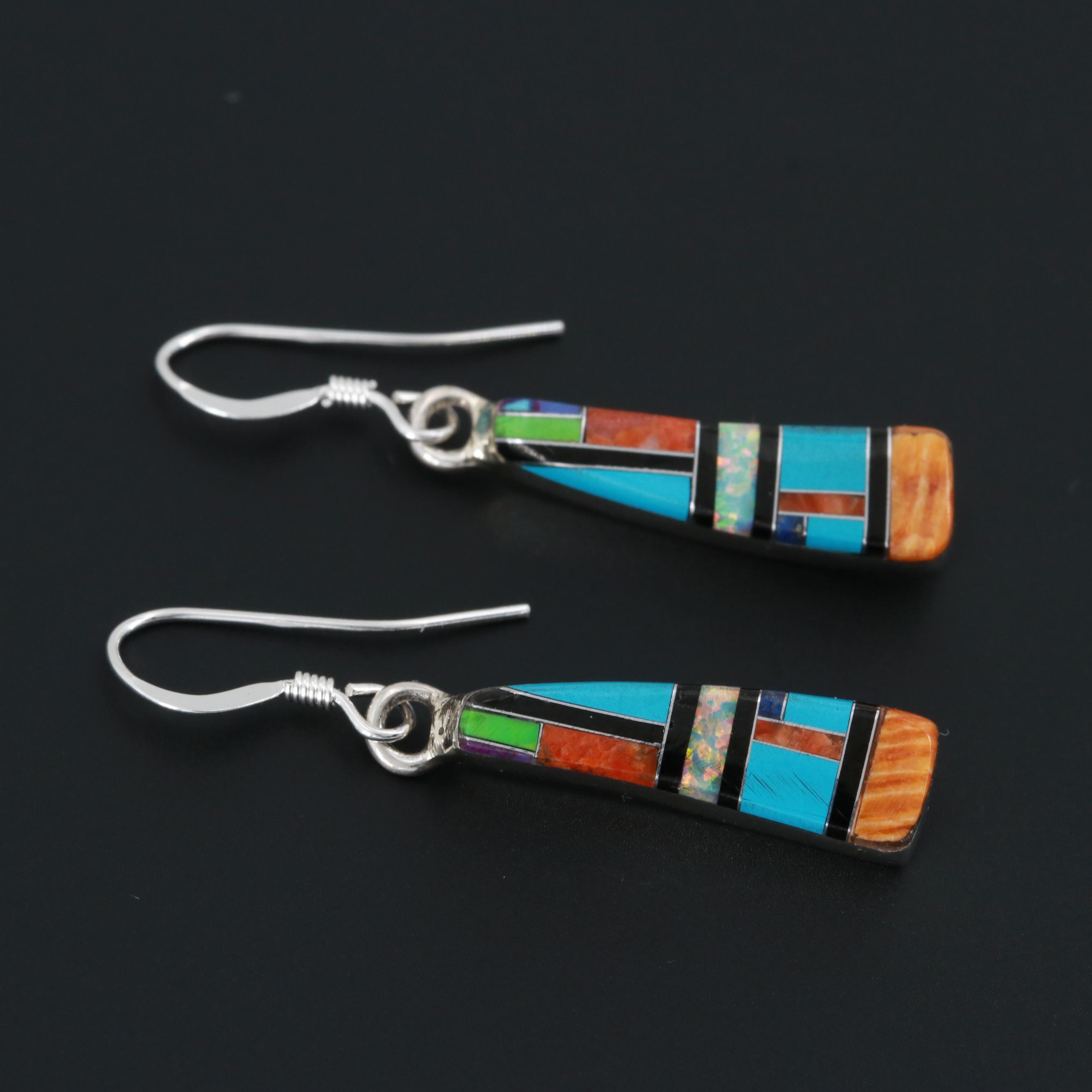 Southwestern Style Sterling Silver Gemstone Dangle Earrings Including Turquoise