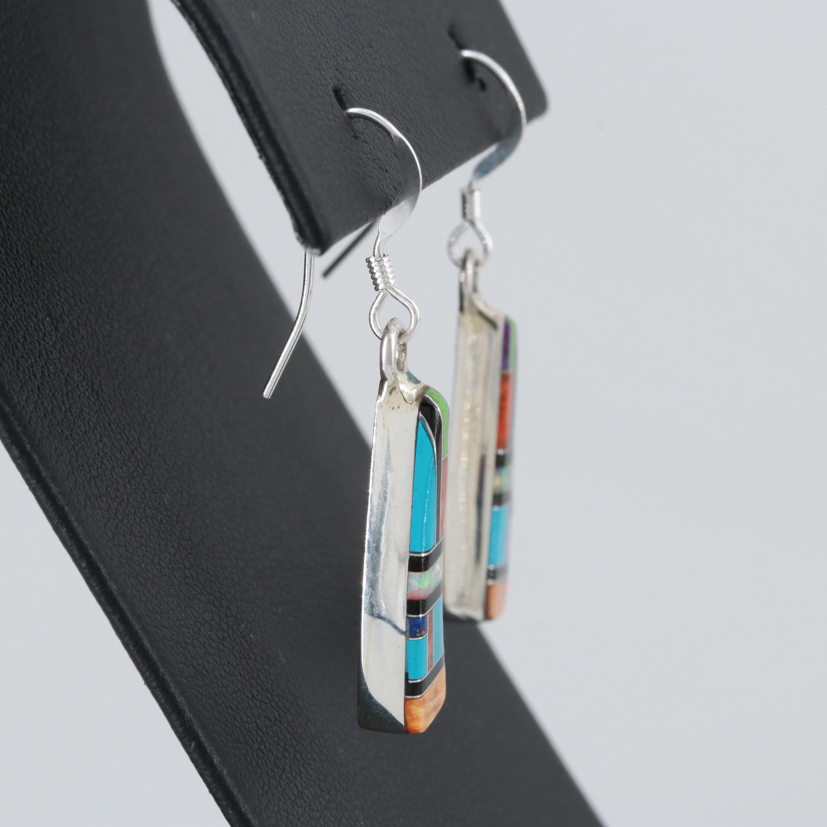 Southwestern Style Sterling Silver Gemstone Dangle Earrings Including Turquoise