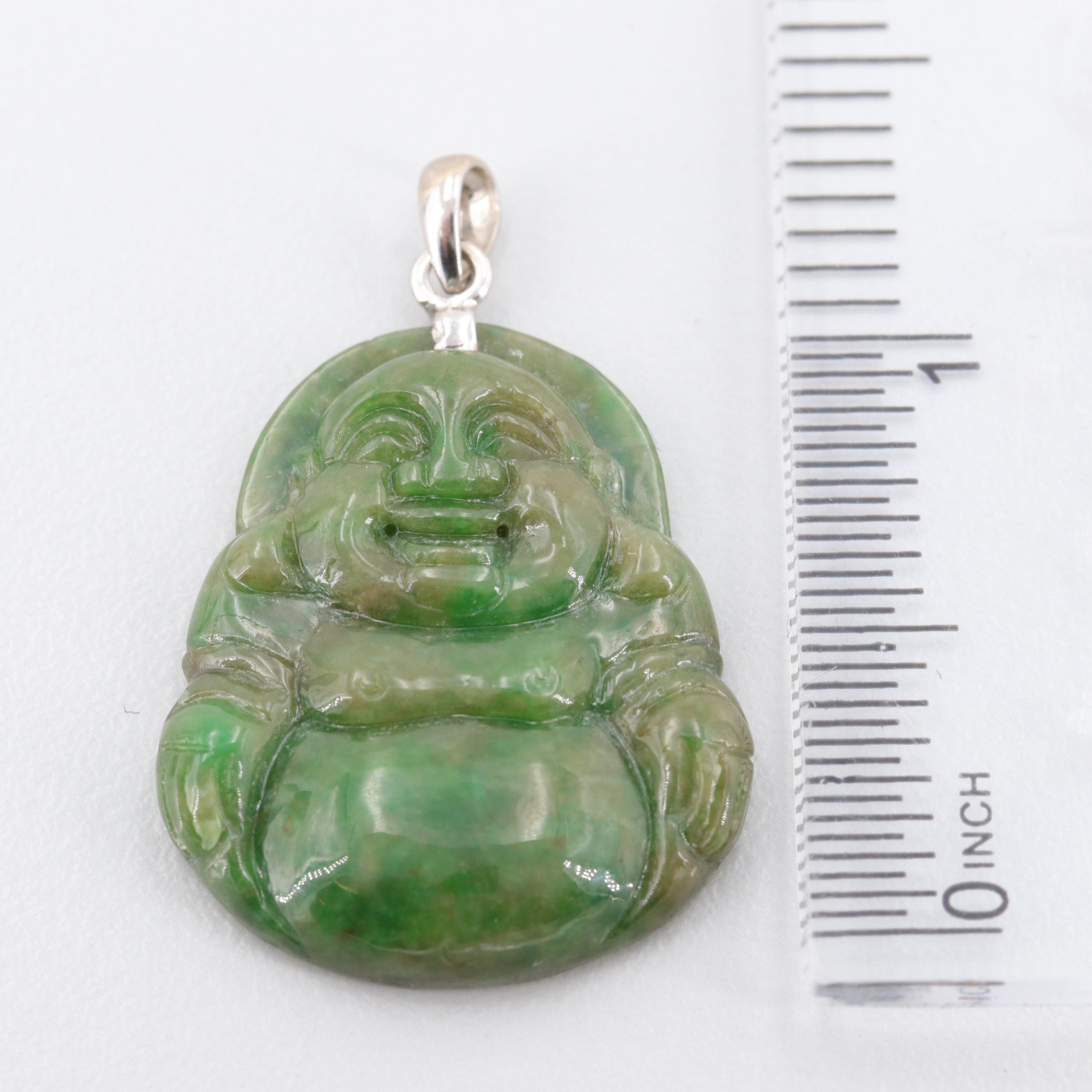 Chinese 18K White Gold Jadeite Budai Pendant