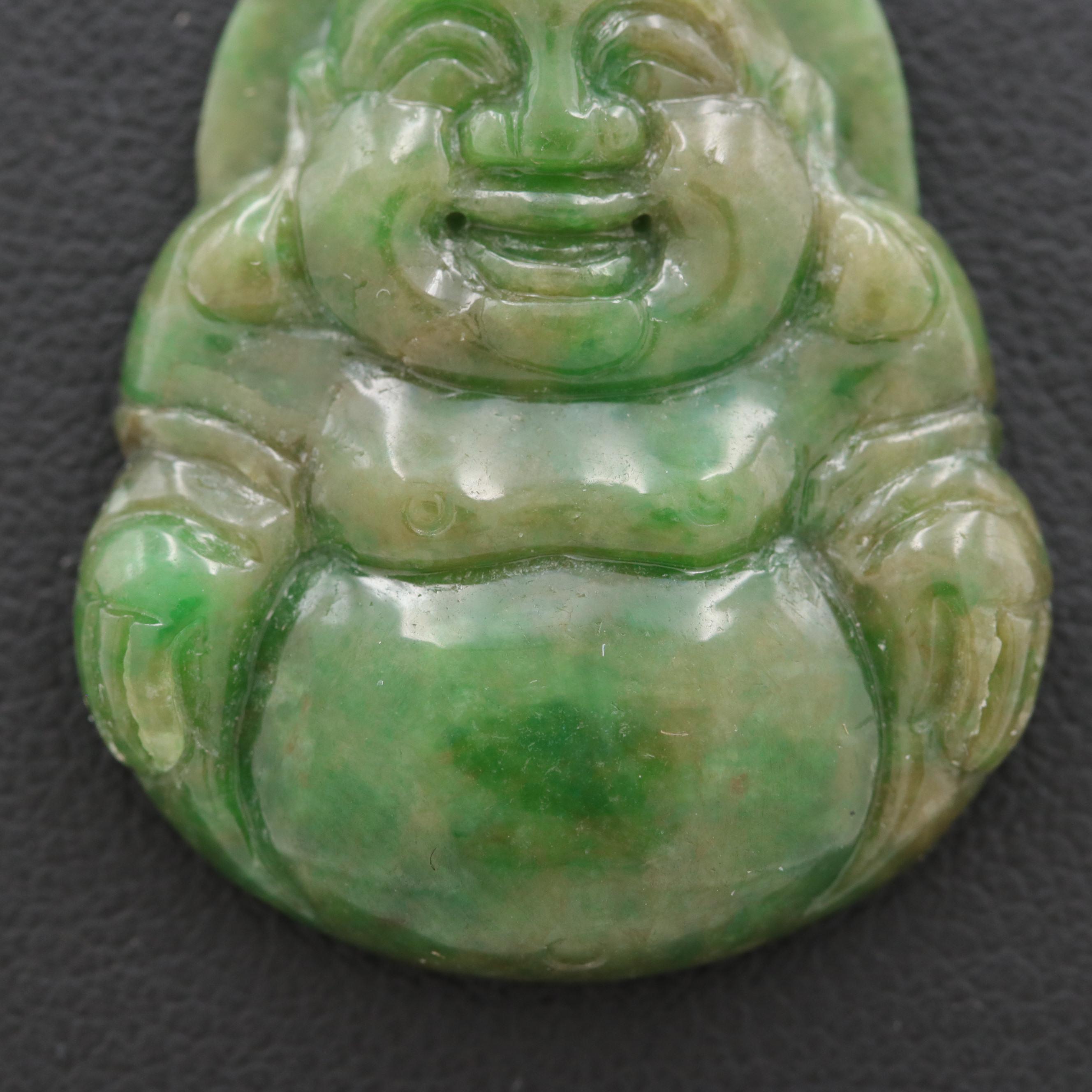 Chinese 18K White Gold Jadeite Budai Pendant