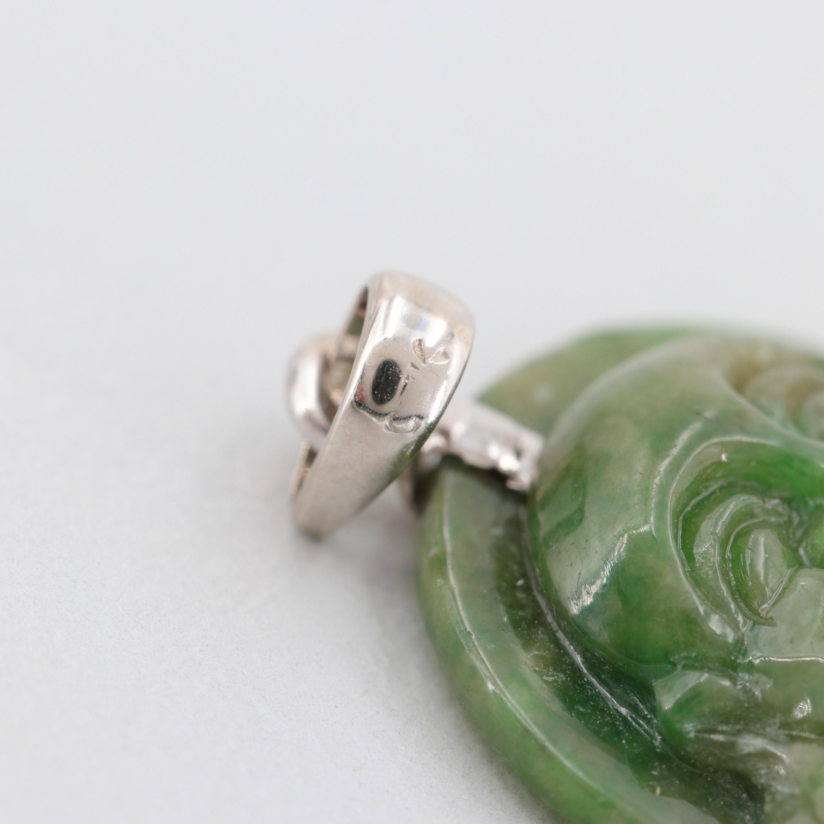 Chinese 18K White Gold Jadeite Budai Pendant