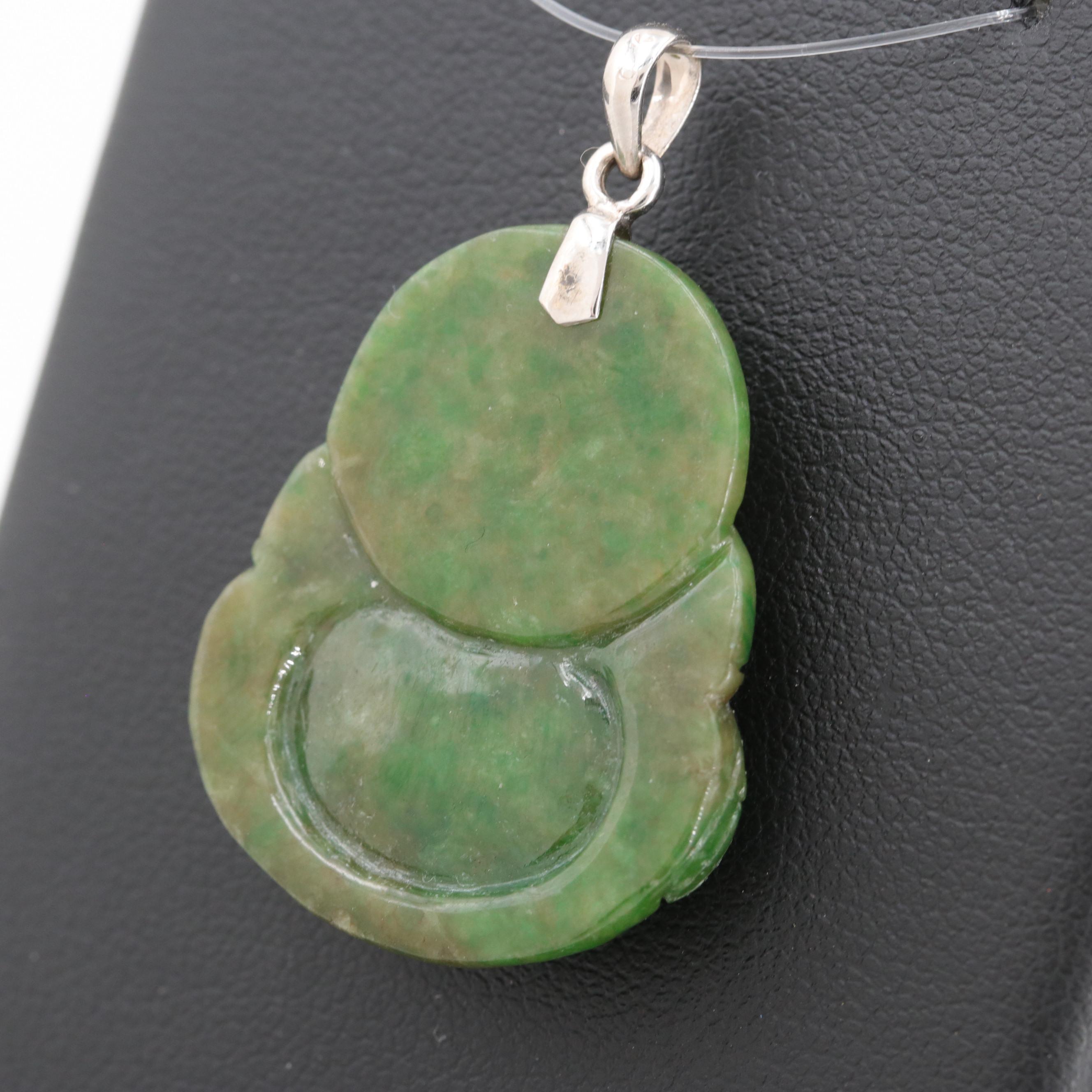 Chinese 18K White Gold Jadeite Budai Pendant