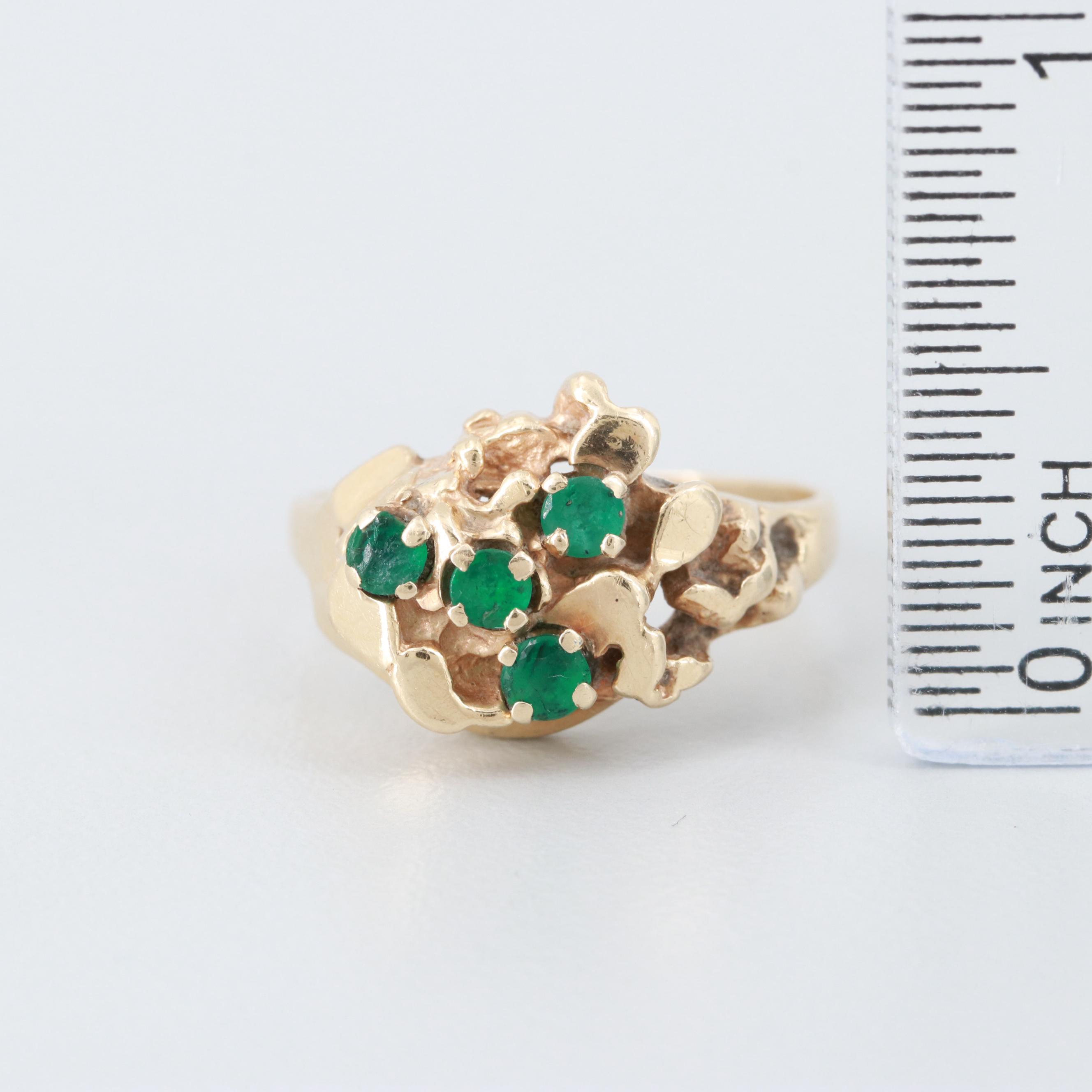 14K Yellow Gold Emerald Nugget Ring