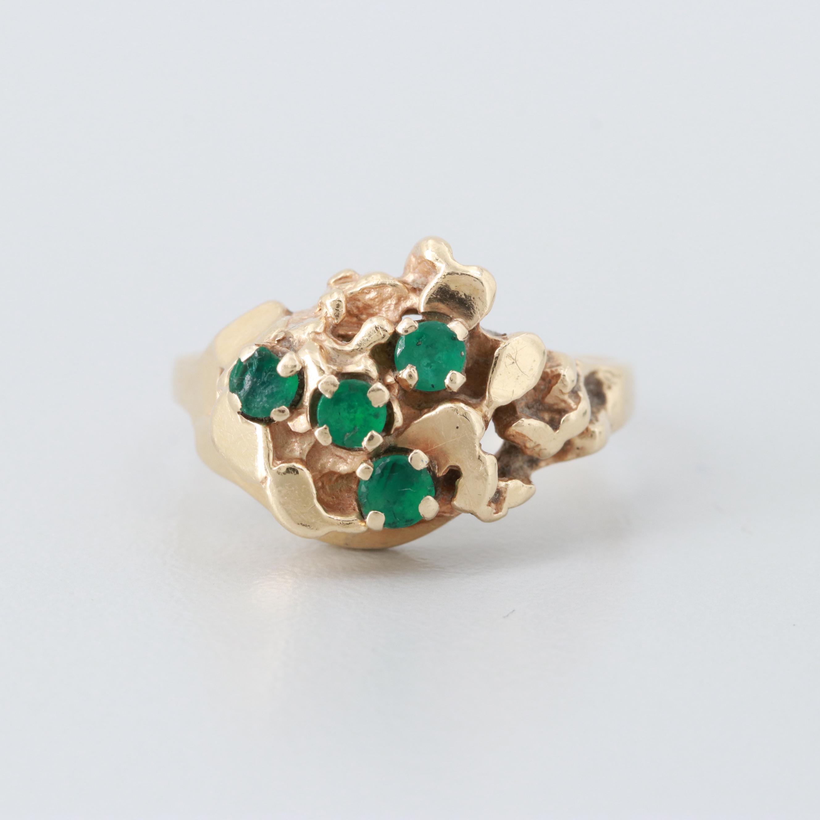 14K Yellow Gold Emerald Nugget Ring