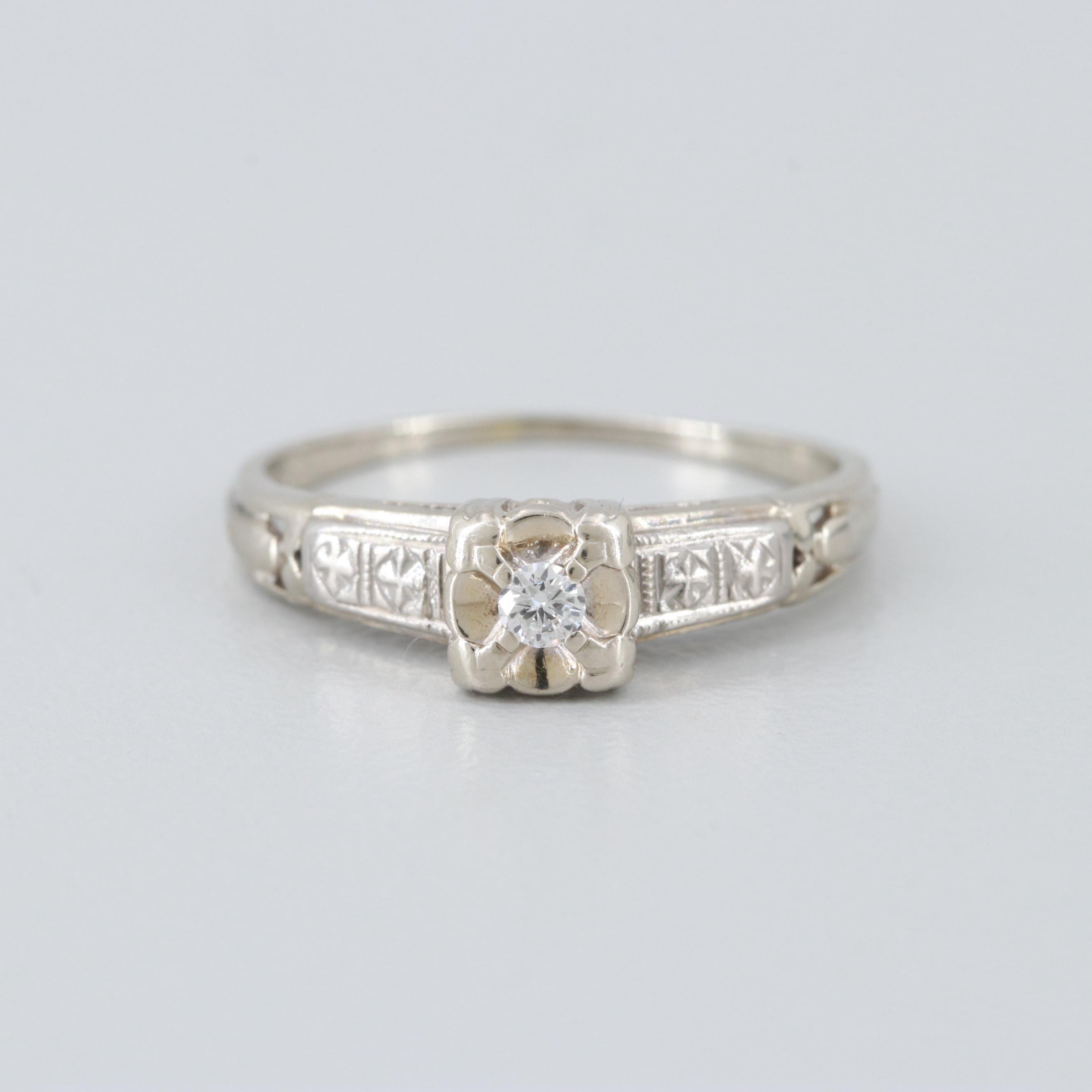 Vintage 14K White Gold Diamond Ring