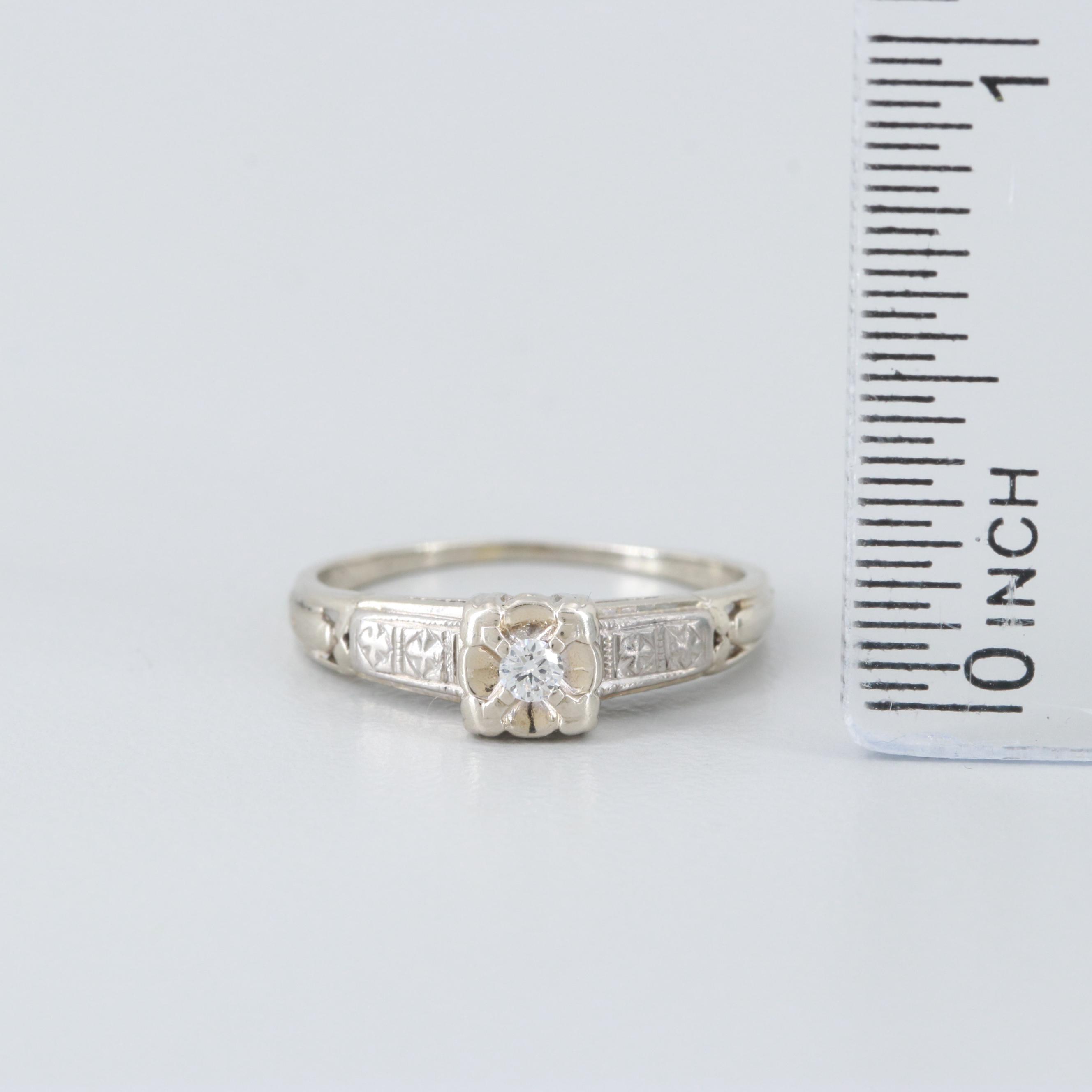 Vintage 14K White Gold Diamond Ring