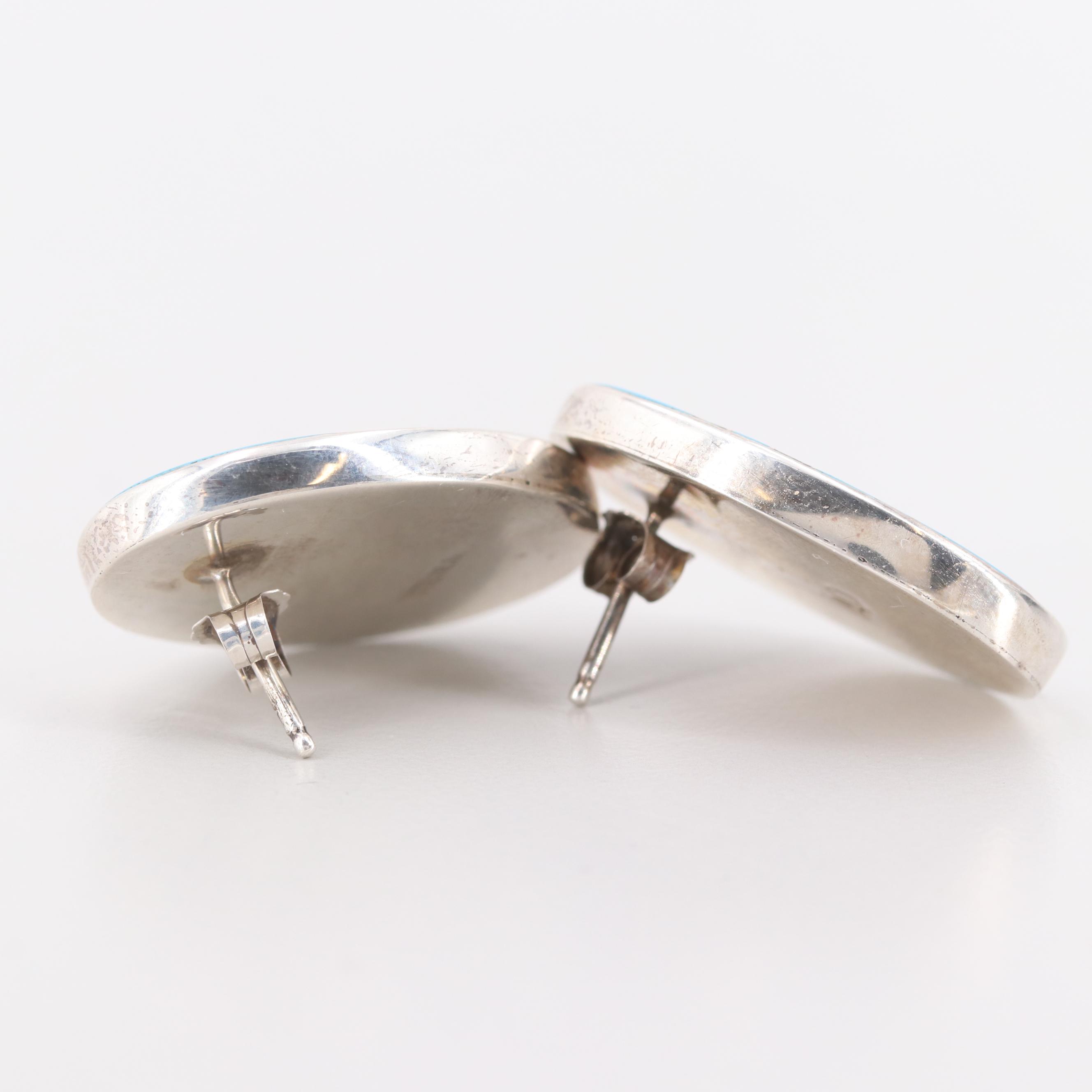 Southwestern Style Sterling Silver Gemstone Earrings Including Coral and Onyx