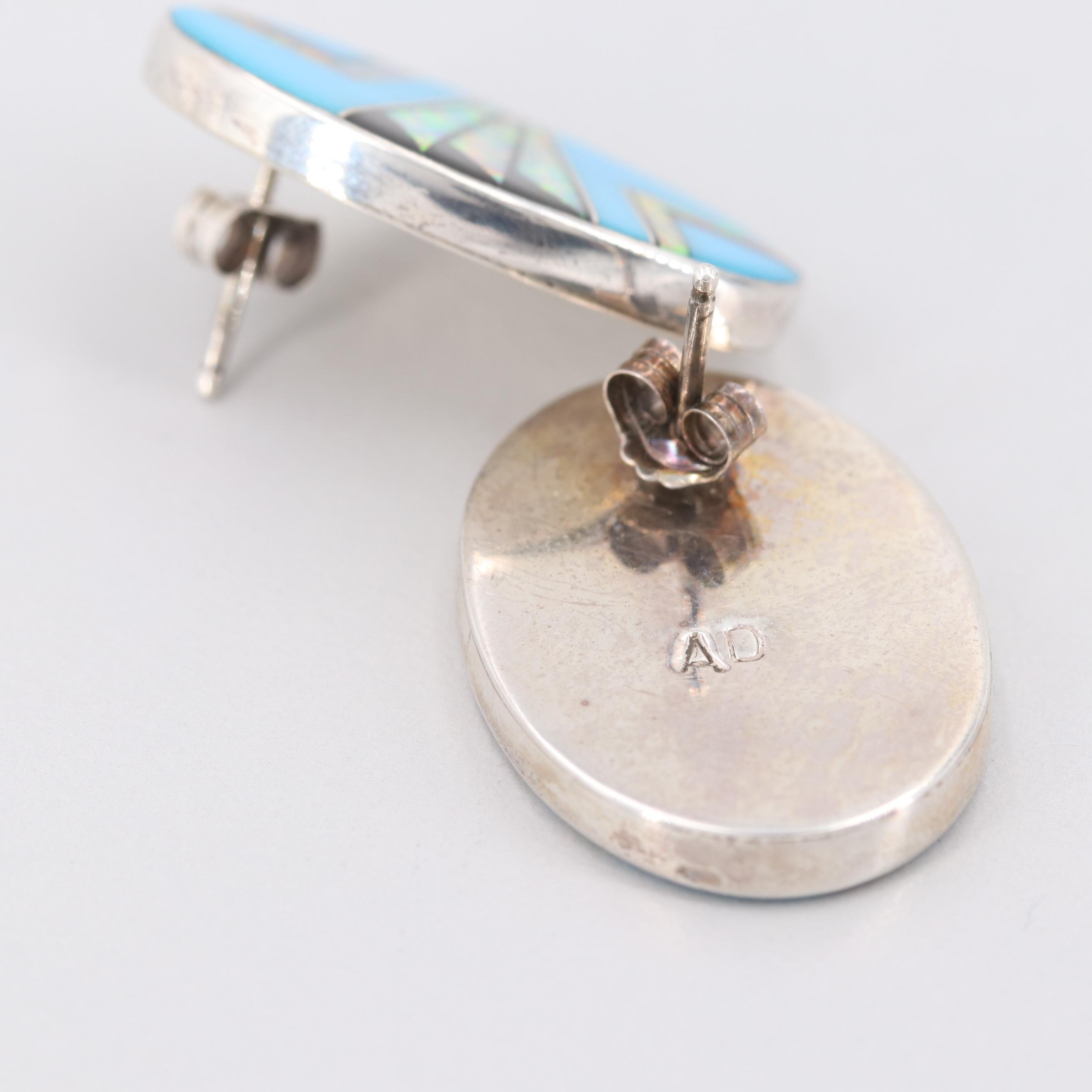 Southwestern Style Sterling Silver Gemstone Earrings Including Coral and Onyx
