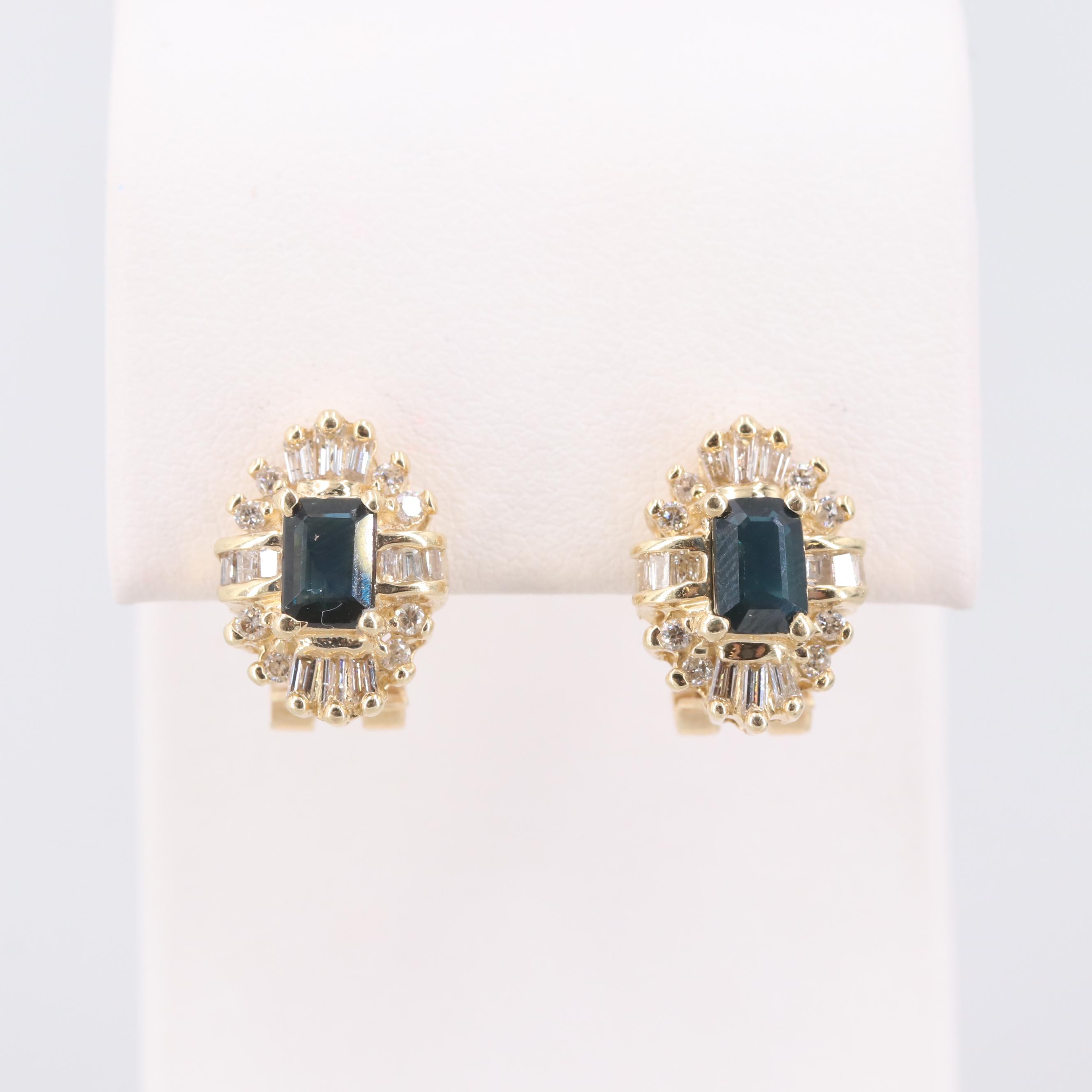 14K Yellow Gold Sapphire and Diamond Earrings