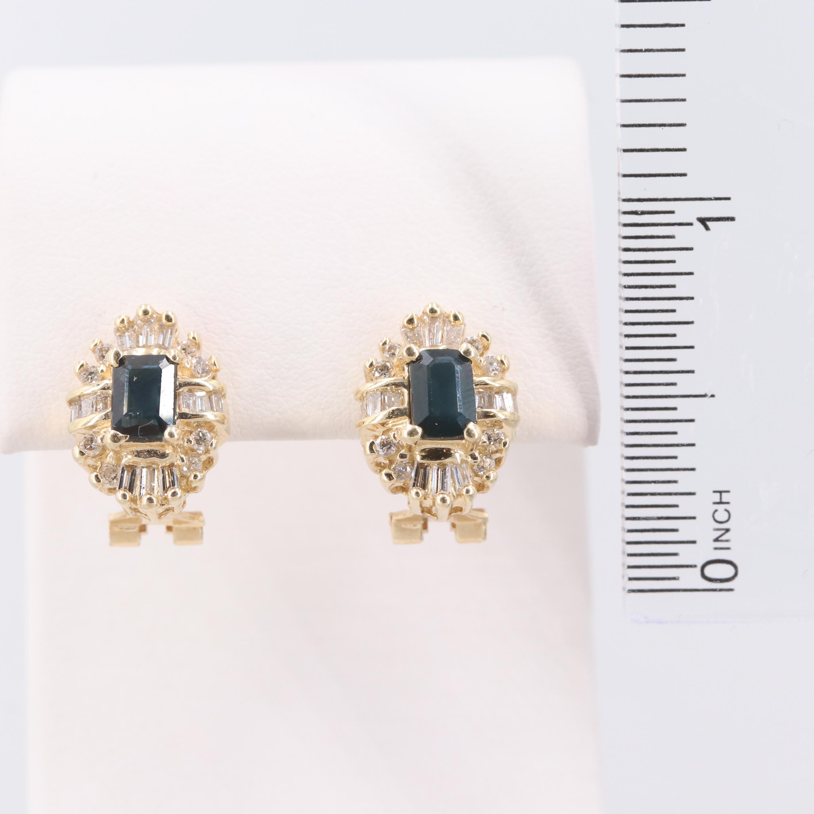 14K Yellow Gold Sapphire and Diamond Earrings