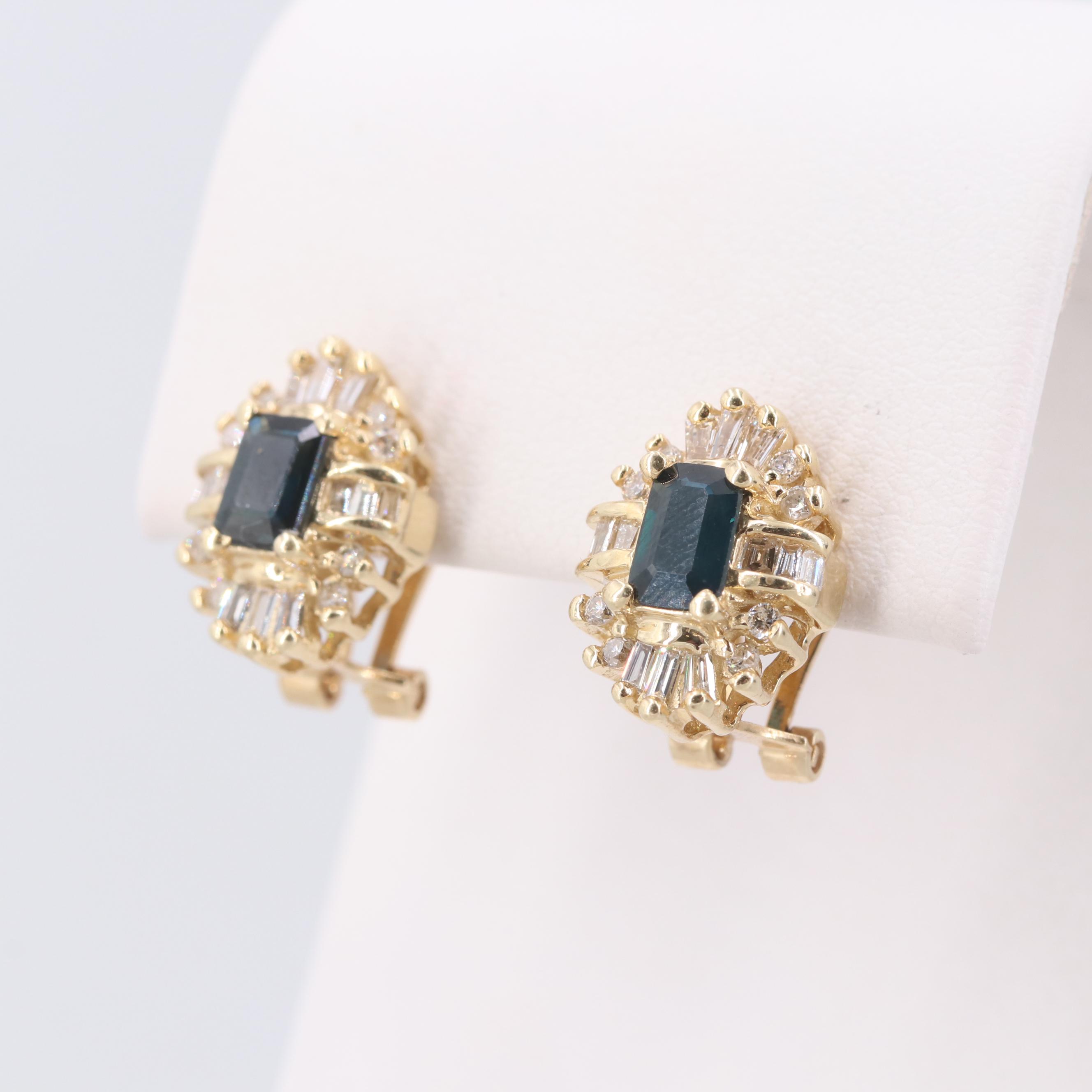 14K Yellow Gold Sapphire and Diamond Earrings