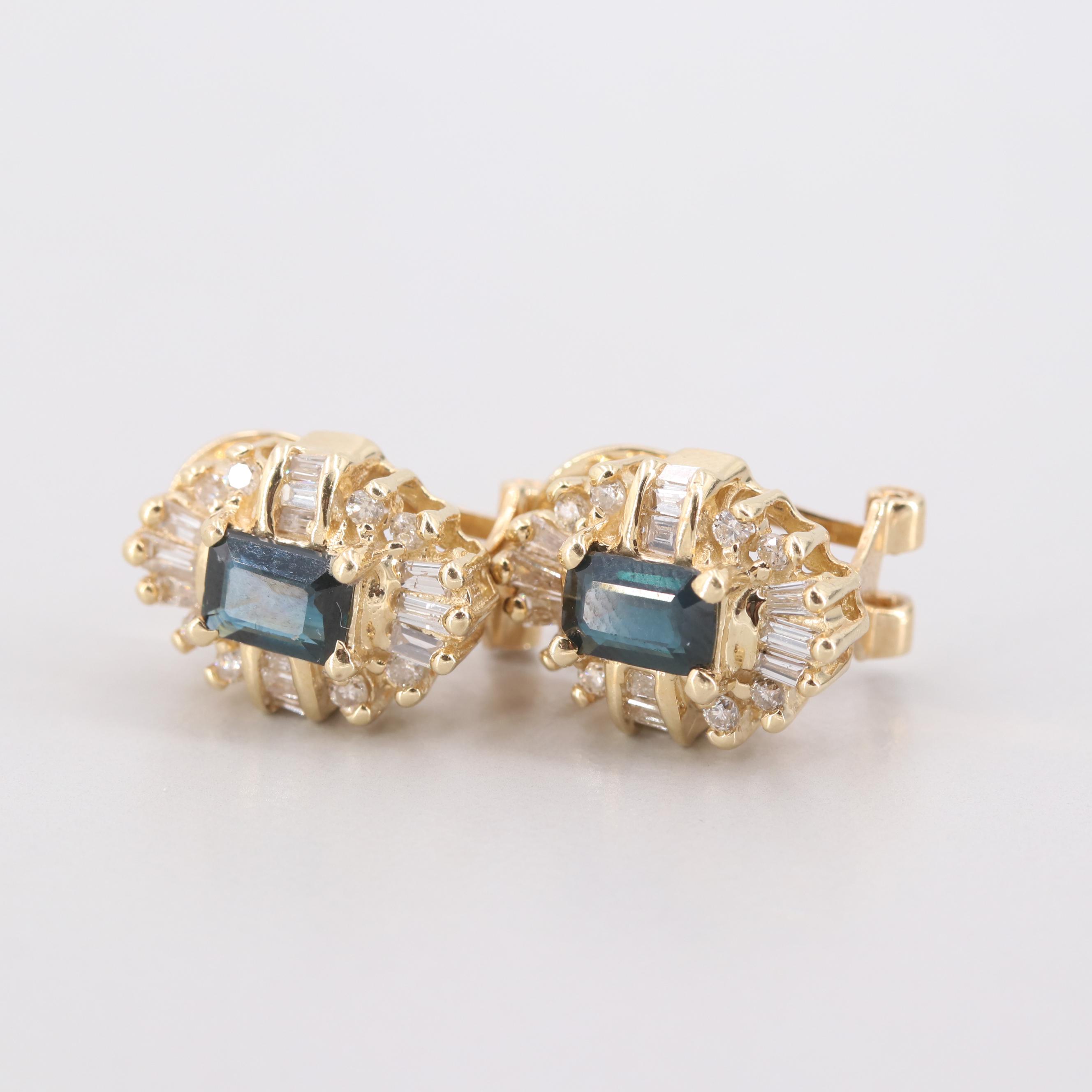 14K Yellow Gold Sapphire and Diamond Earrings