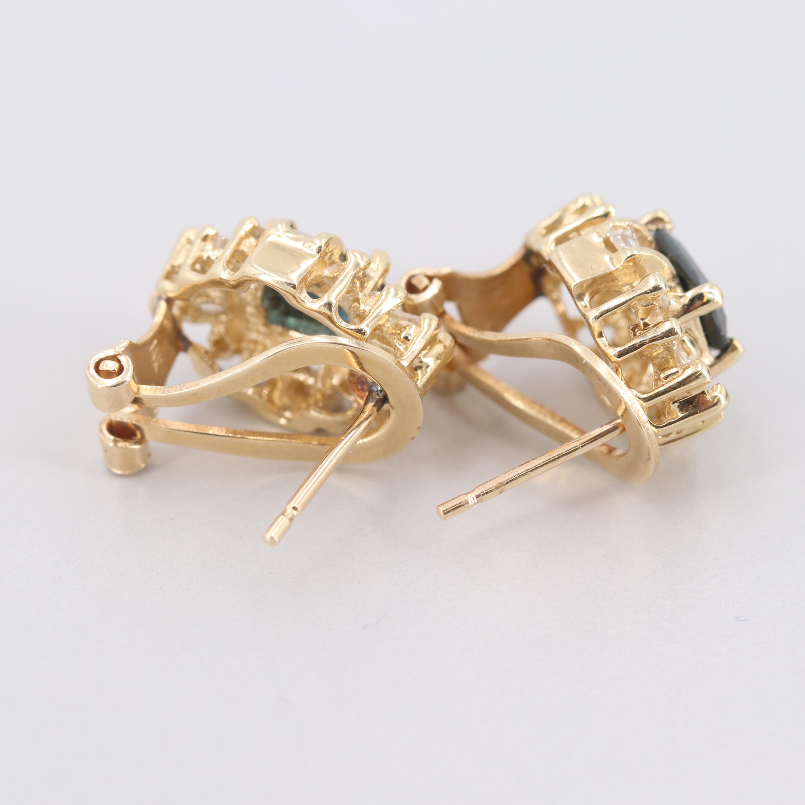 14K Yellow Gold Sapphire and Diamond Earrings