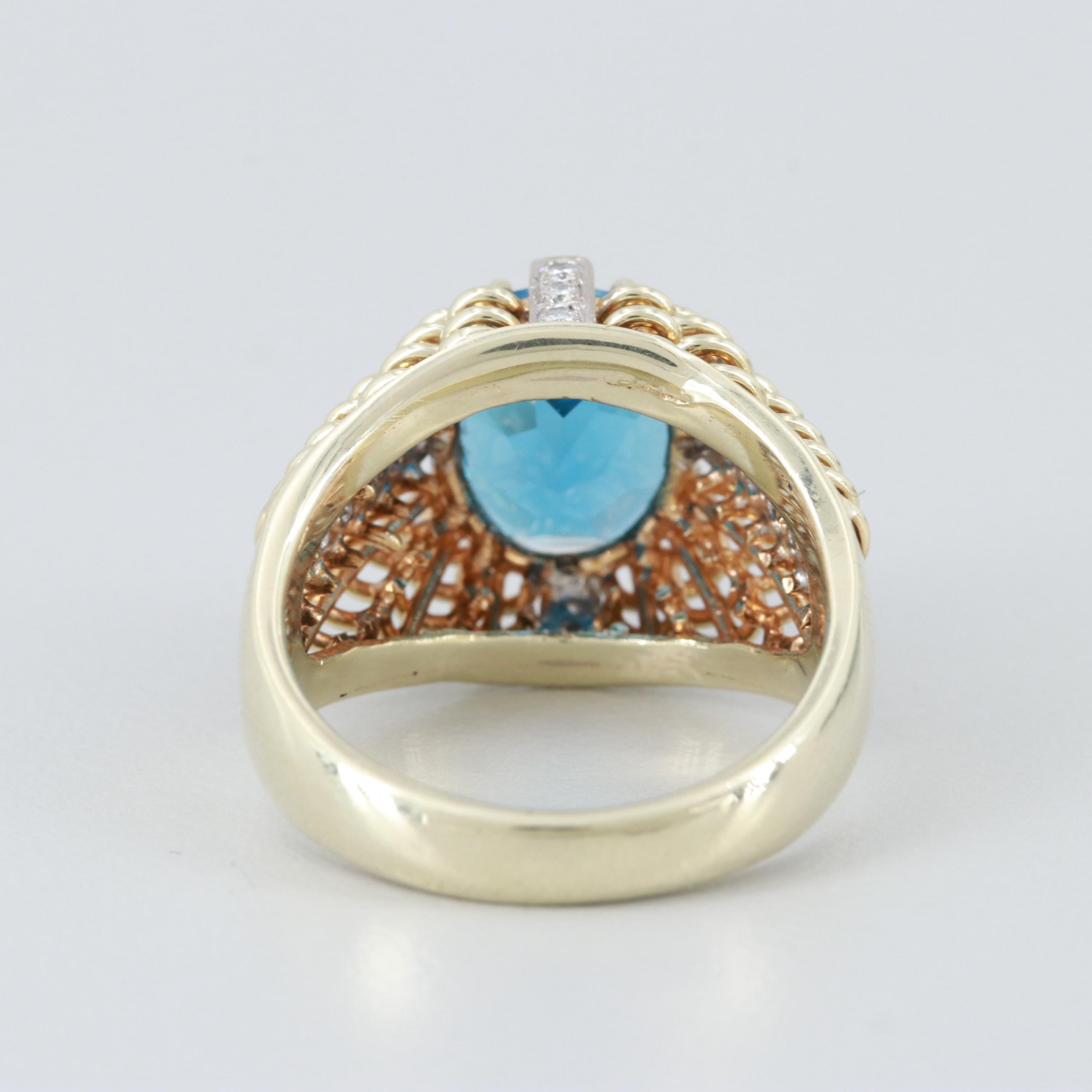 14K Yellow Gold Blue Topaz and Diamond Ring