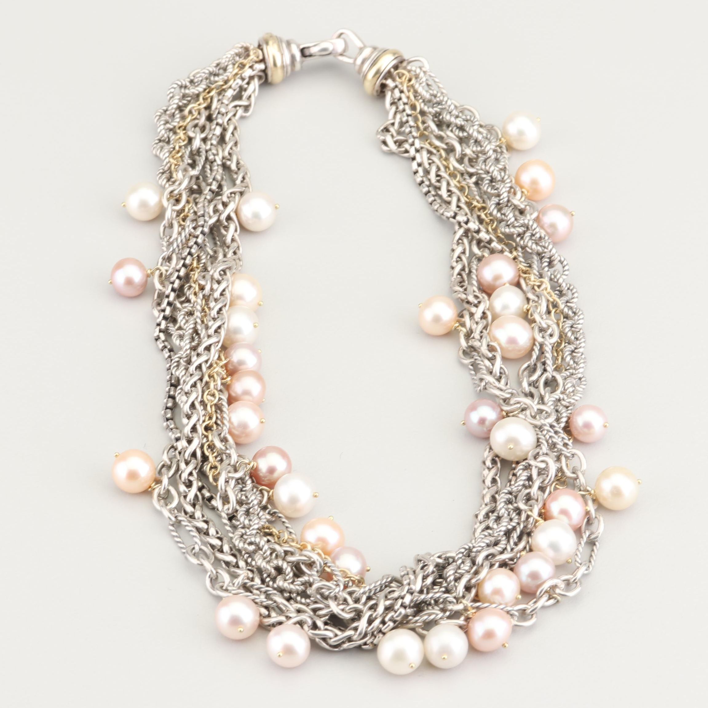 David Yurman Sterling Silver 18K Gold Freshwater Cultured Pearl Necklace