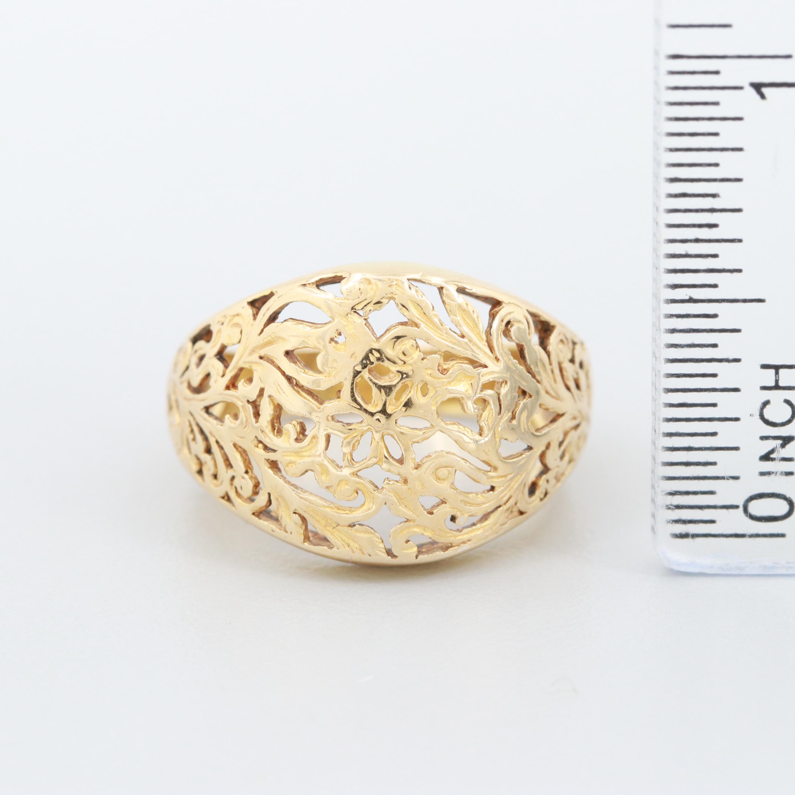 Gold Wash on Sterling Silver Openwork Floral Ring