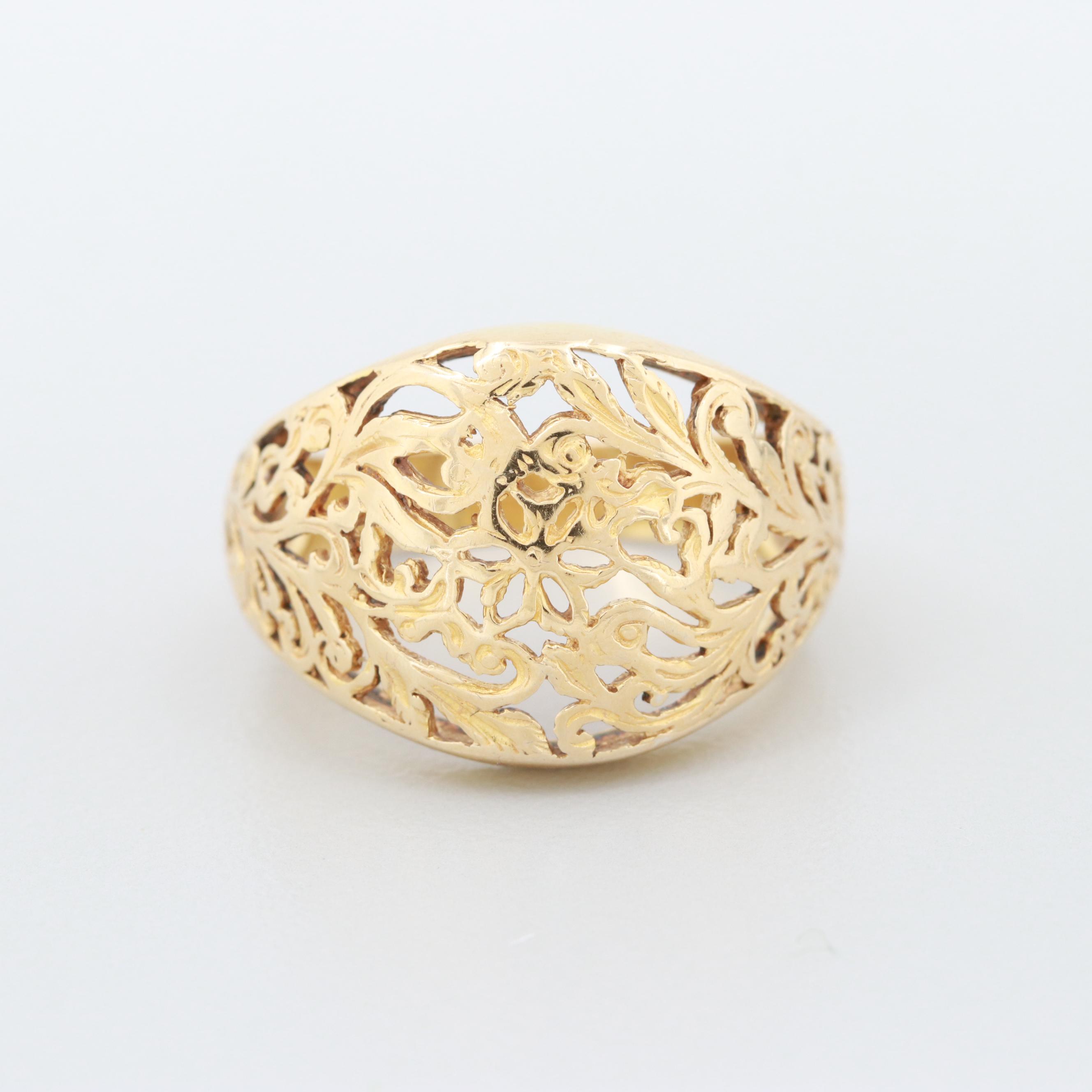 Gold Wash on Sterling Silver Openwork Floral Ring
