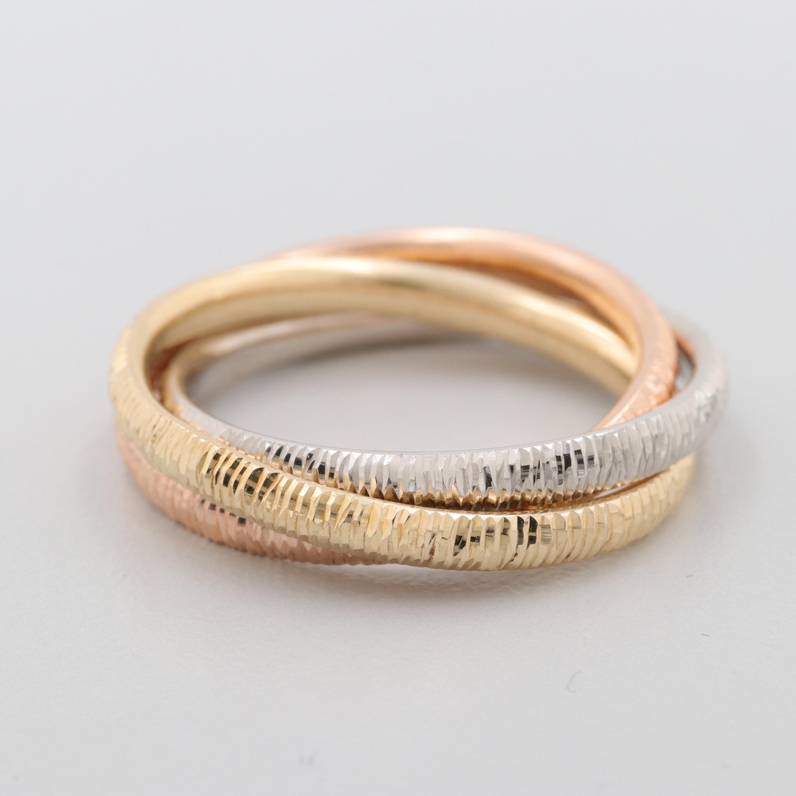 14K Tri-Color Textured Rolling Rings