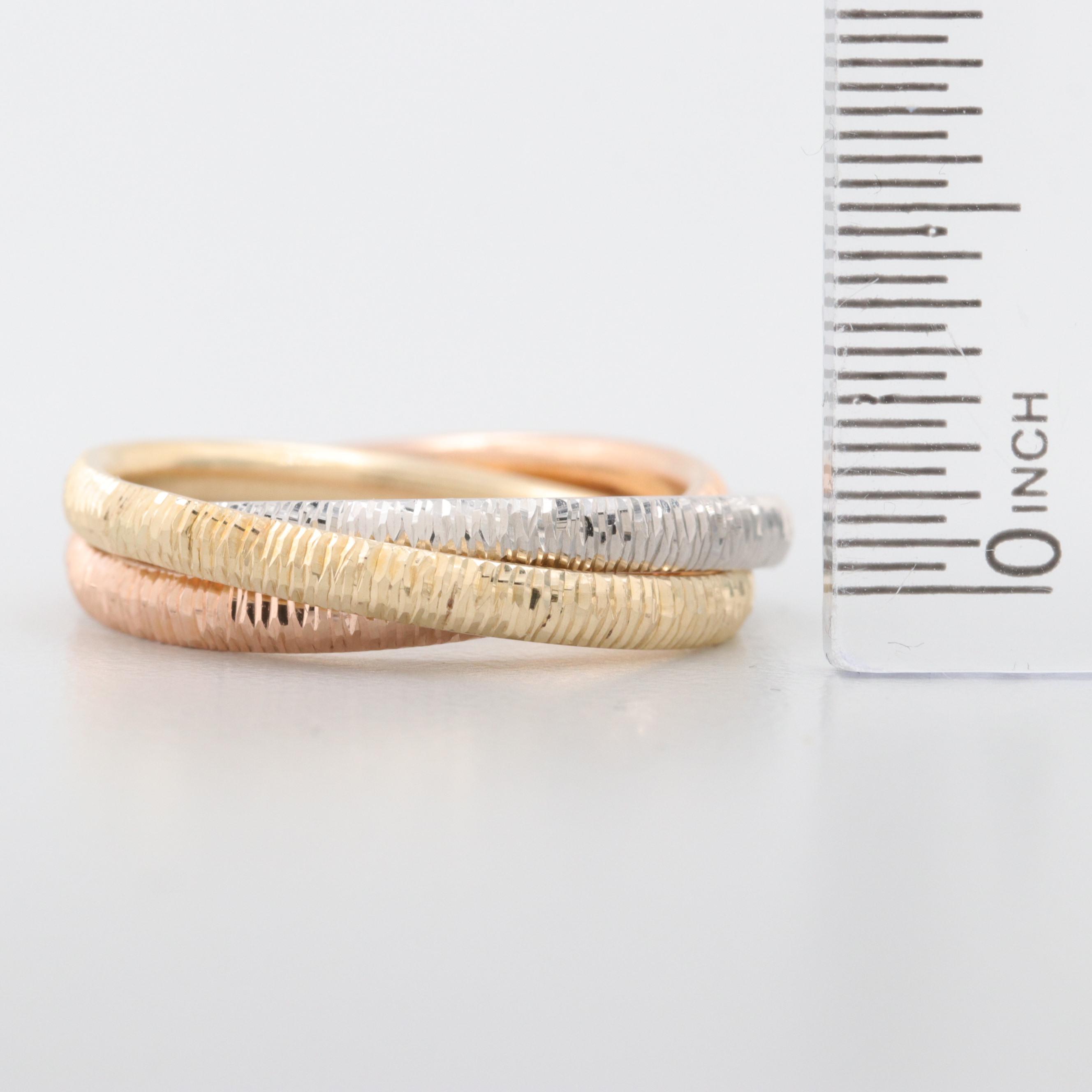 14K Tri-Color Textured Rolling Rings
