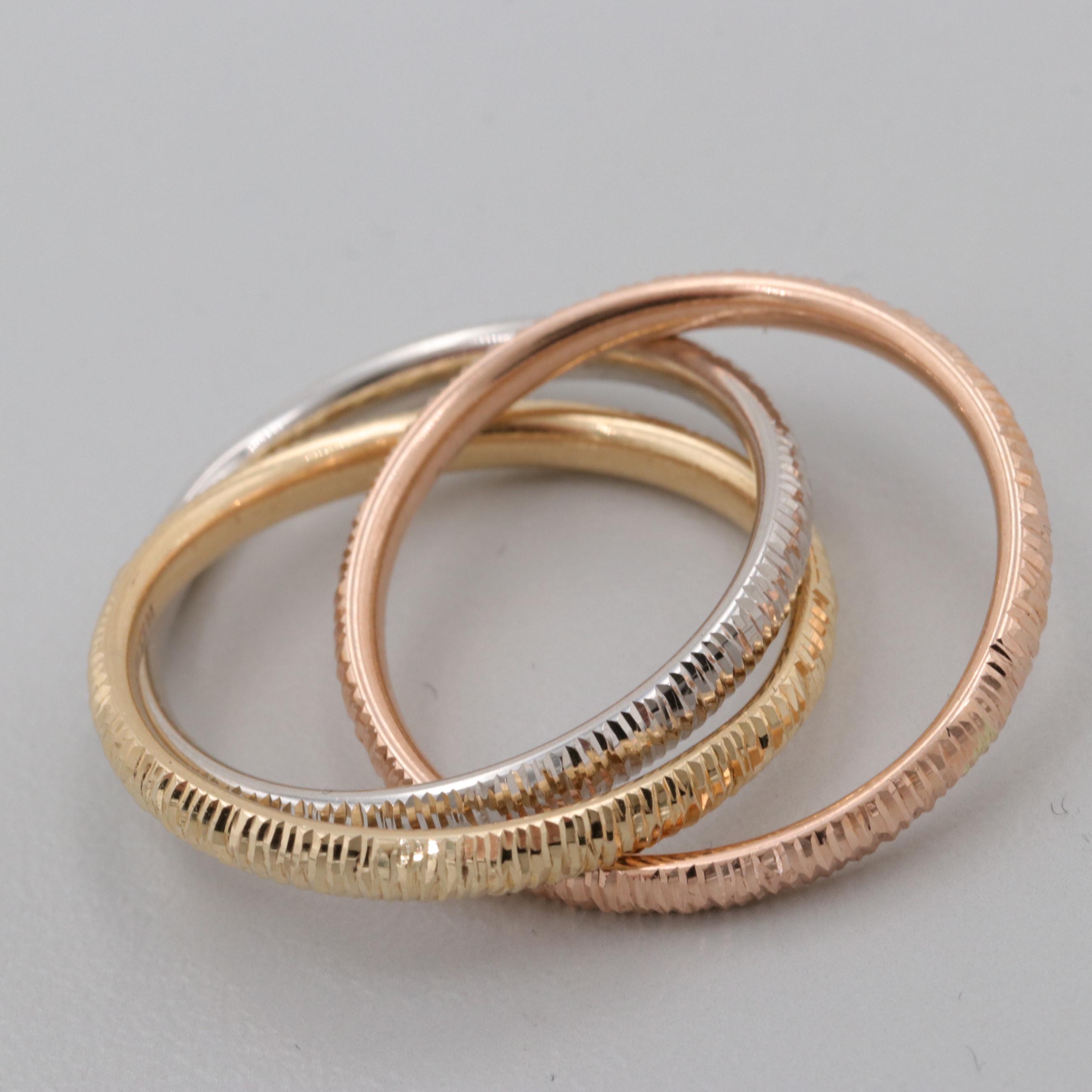 14K Tri-Color Textured Rolling Rings