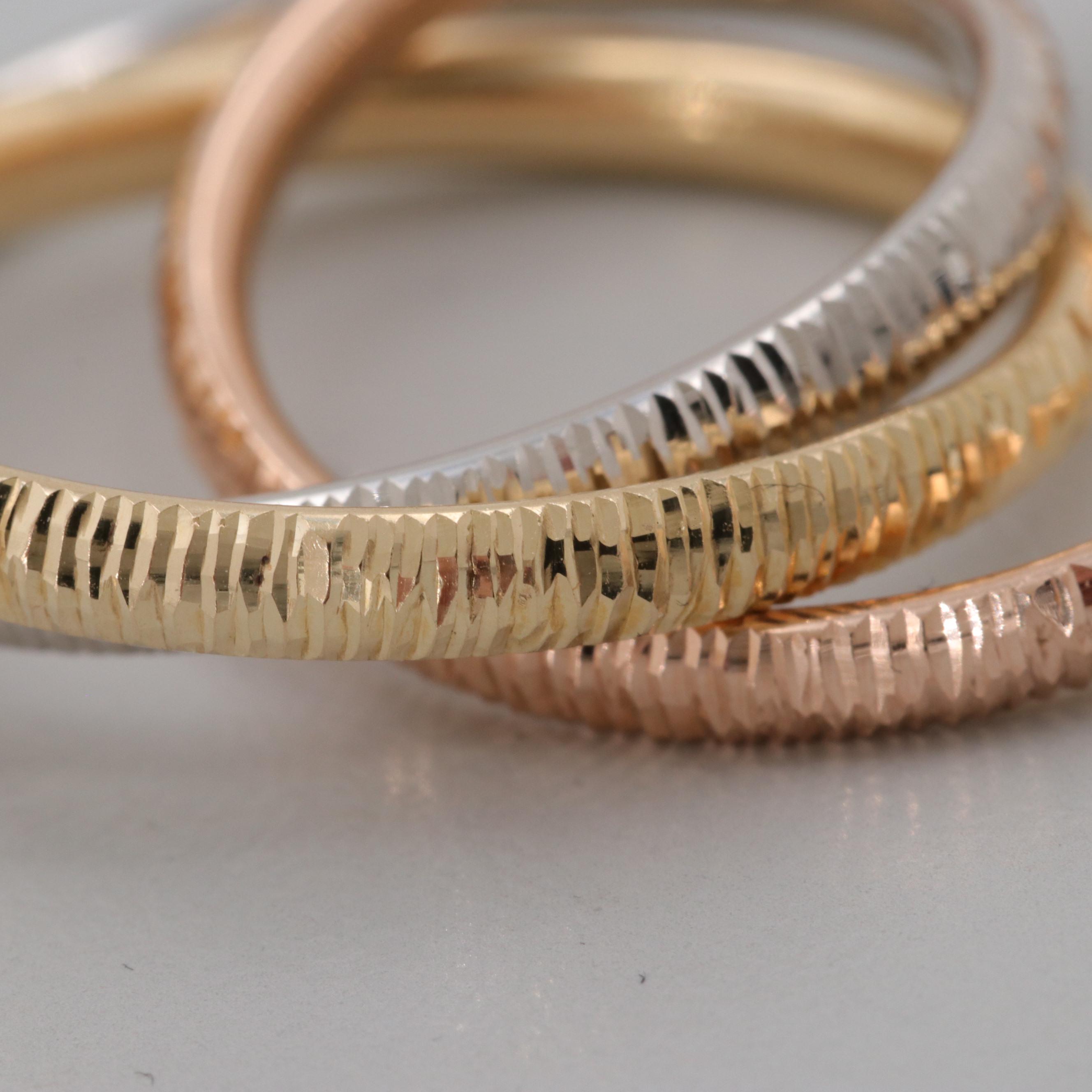 14K Tri-Color Textured Rolling Rings