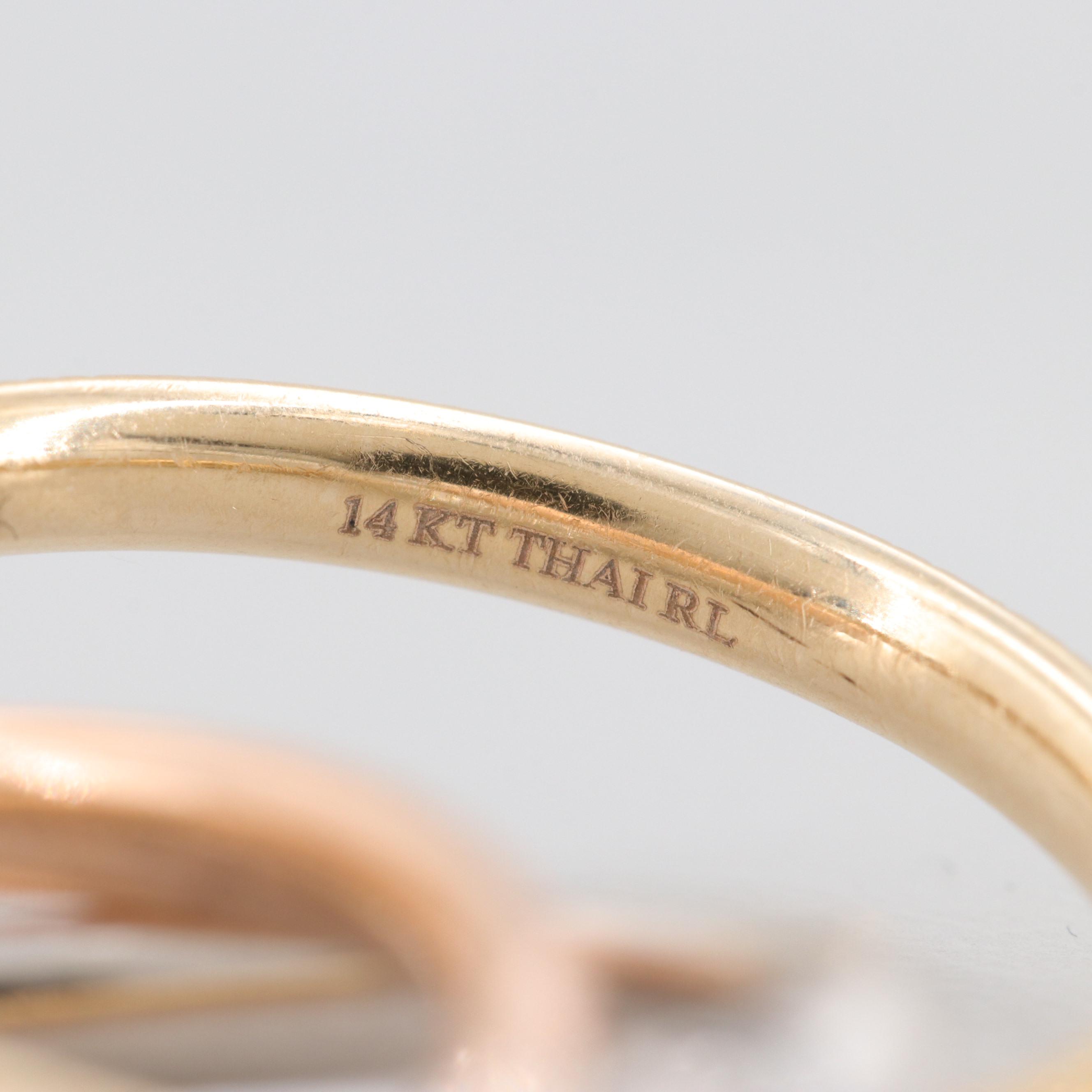 14K Tri-Color Textured Rolling Rings