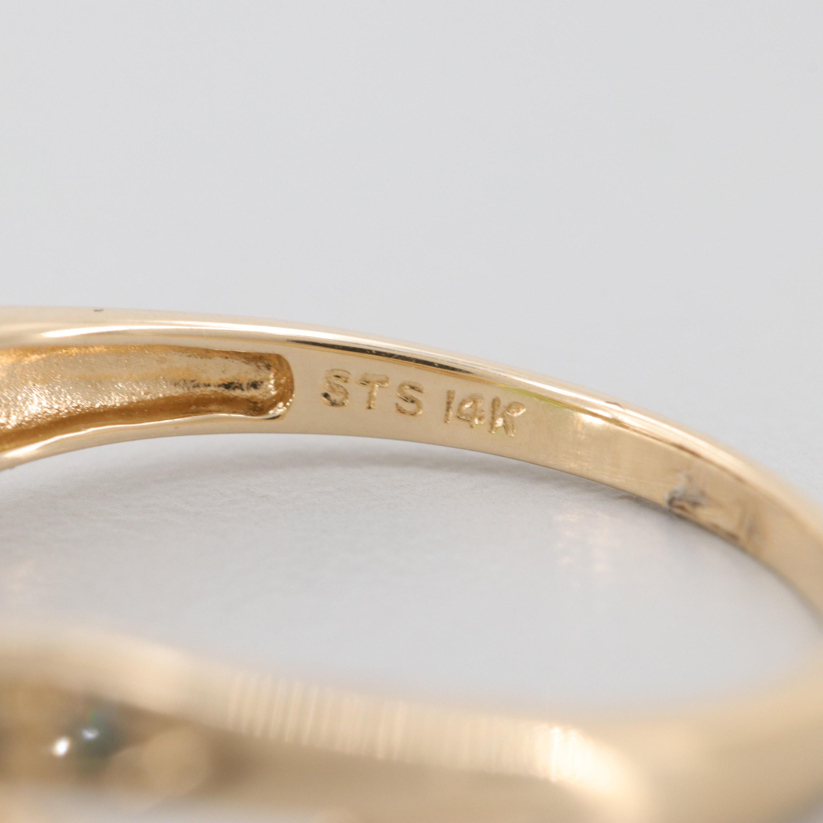 14K Yellow Gold Peridot and Green Diamond Ring