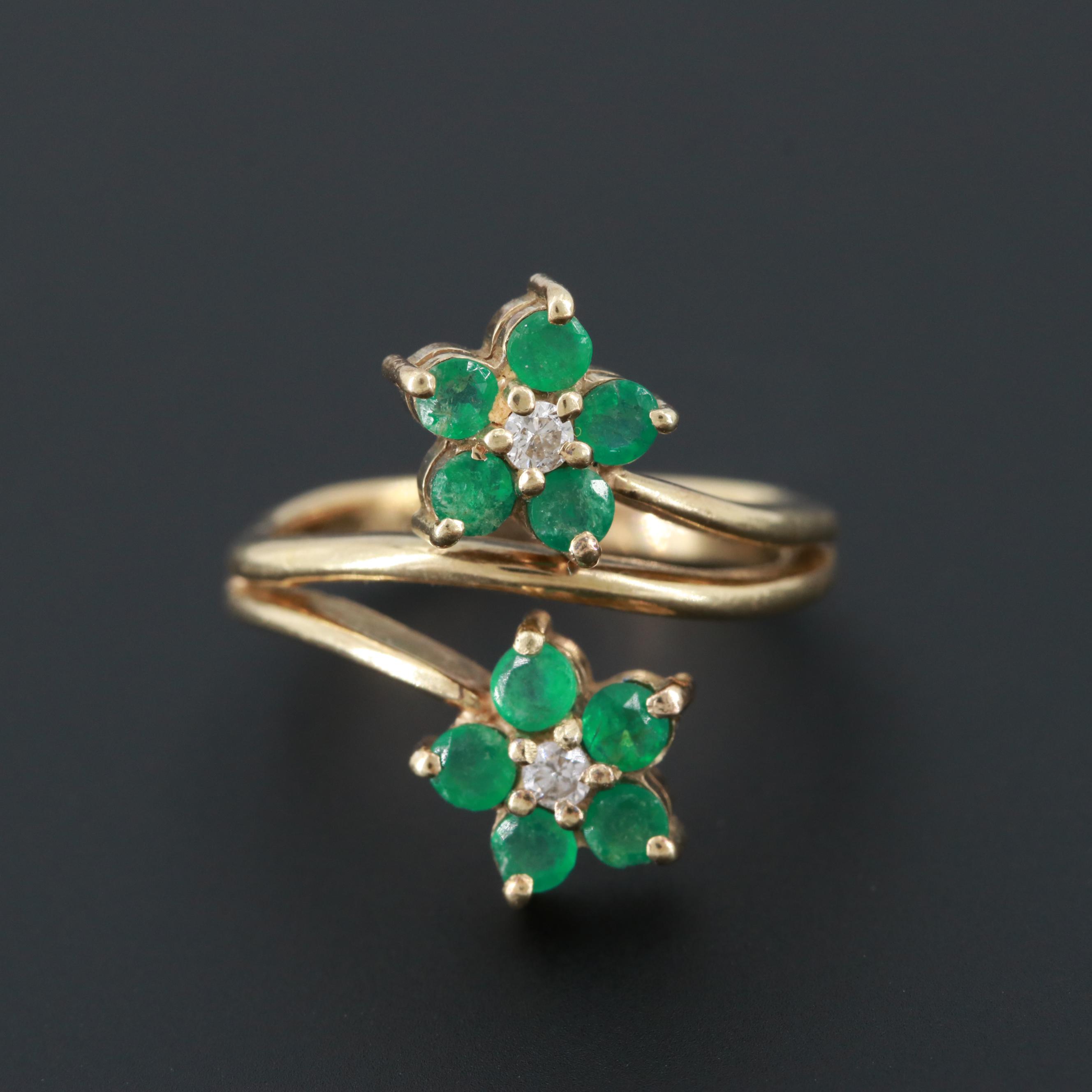 14K Yellow Gold Diamond and Emerald Ring