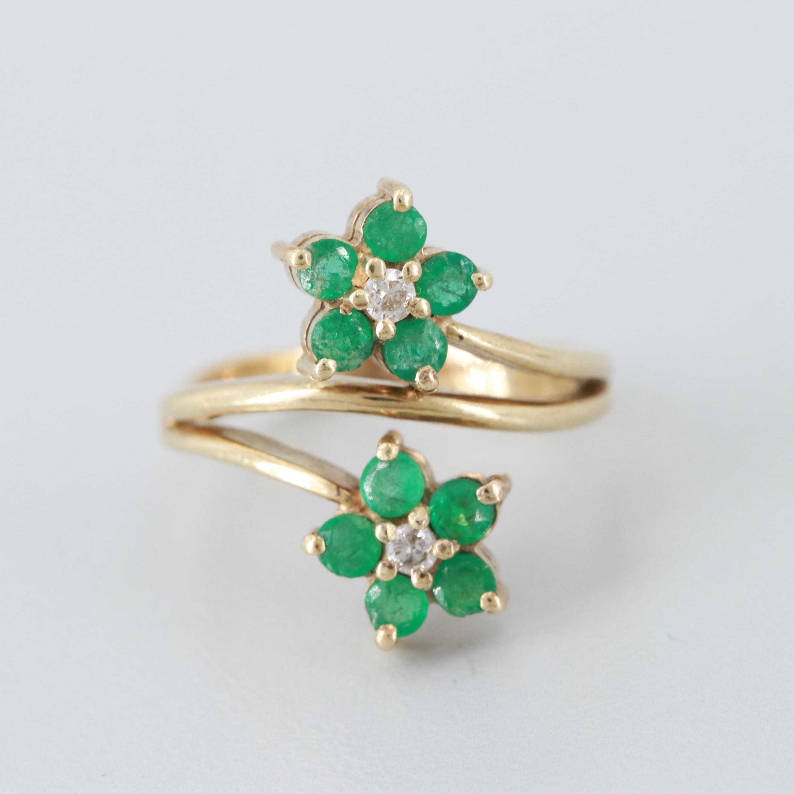 14K Yellow Gold Diamond and Emerald Ring